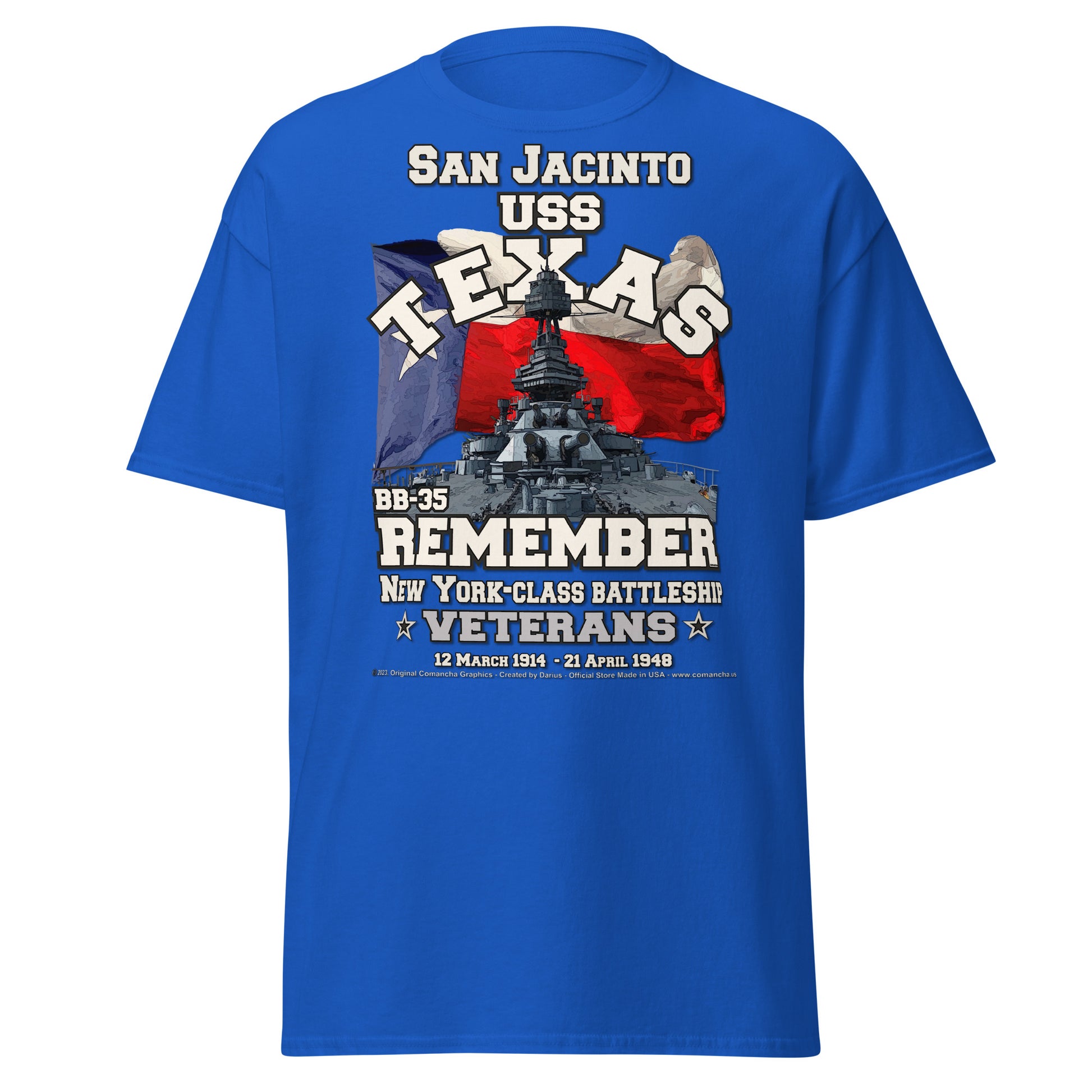 Remember USS TEXAS BB-35 Battleship Veterans classic tee, Comancha Graphics,