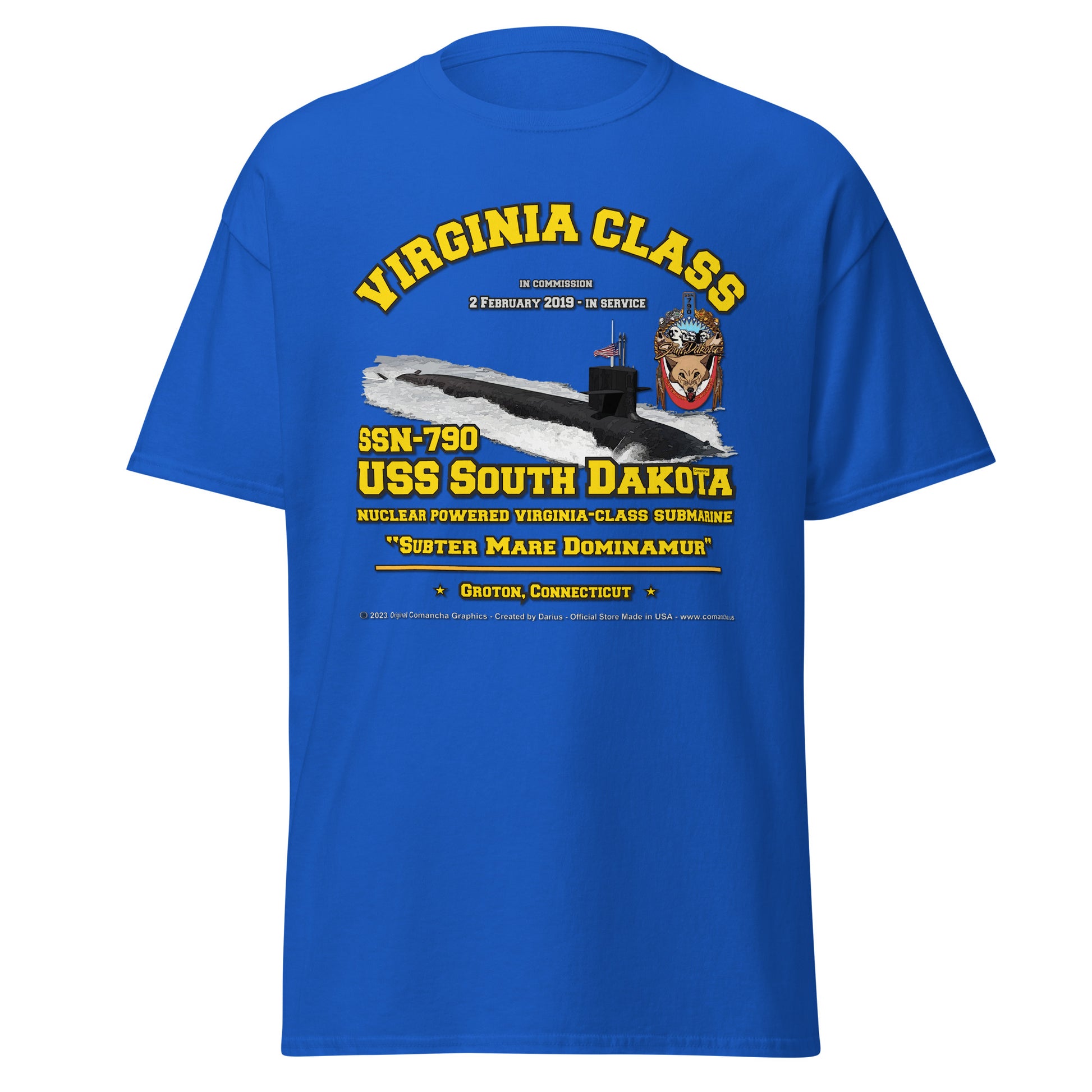 USS SOUTH DAKOTA SSN-790 Submarine Veterans T-Shirt, Comancha Navy tees,