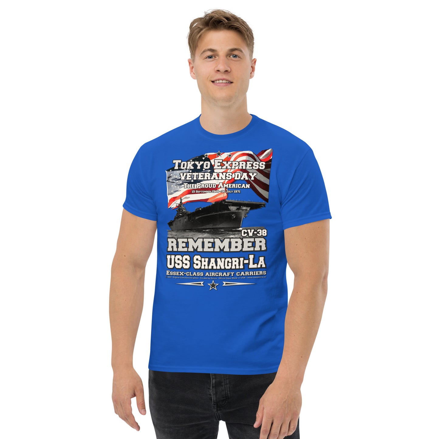 USS SHANGRI-LA CV-38 Aircraft Carrier Veterans T-shirt, comancha,
