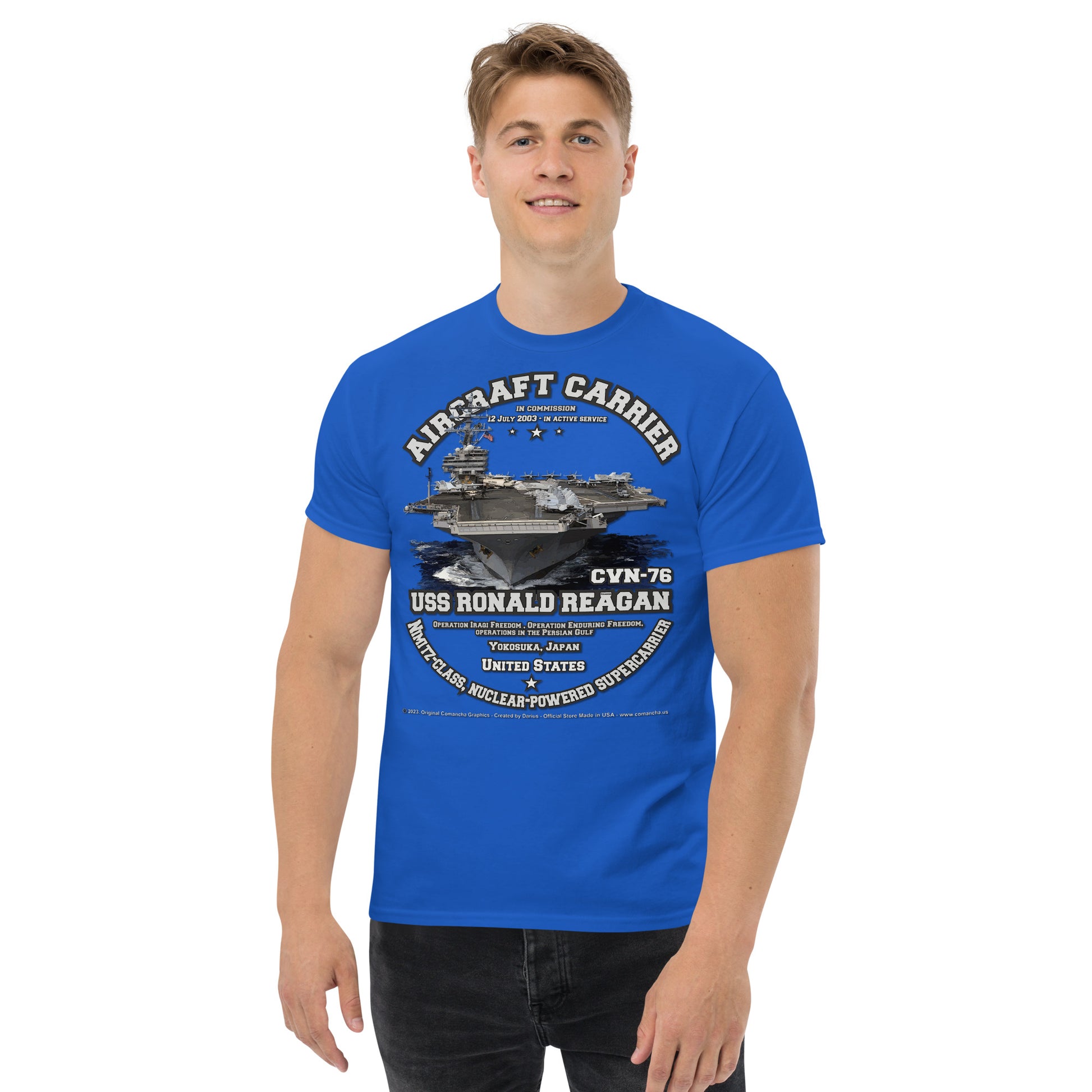 USS RONALD REAGAN CVN-76 Aircraft Carrier Veterans classic T-shirt, Comancha Military T-shirts,