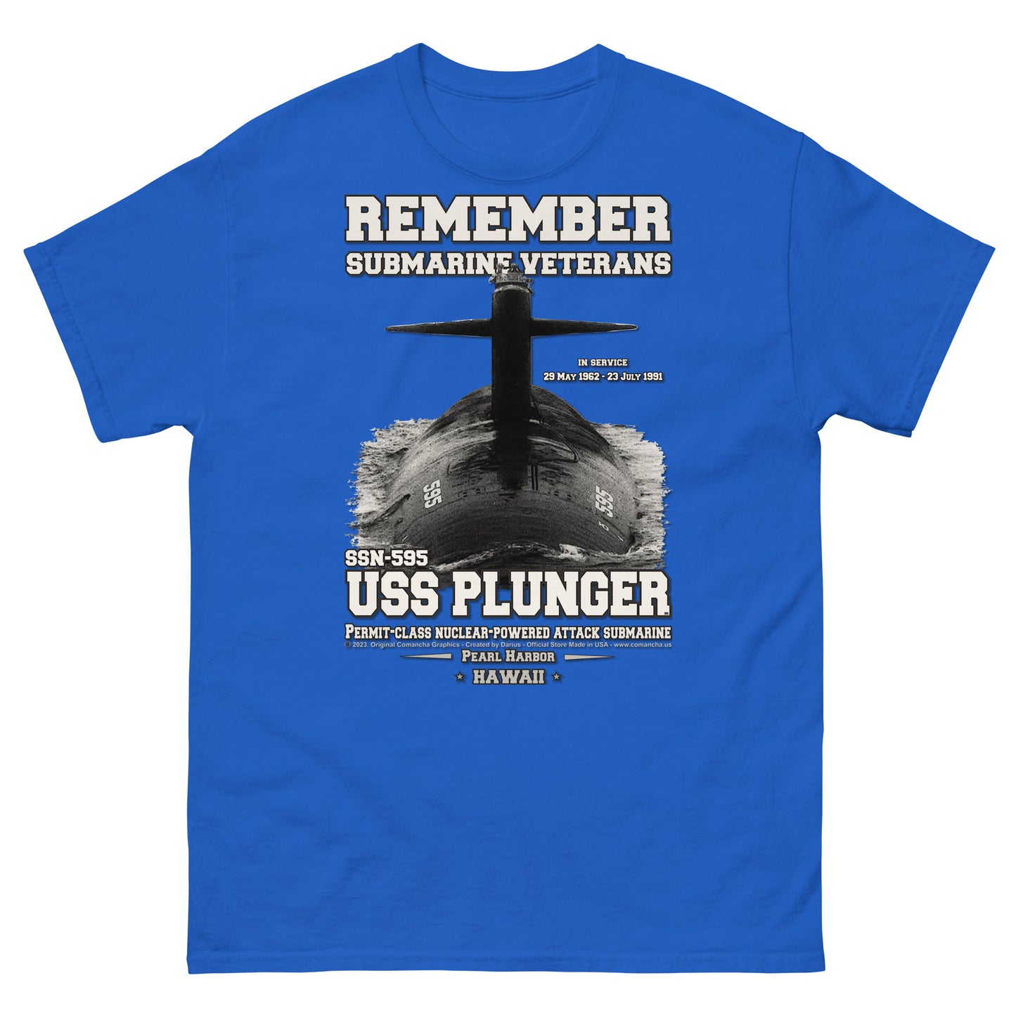 USS PLUNGER SSN-595 Submarine Veterans Classic T-Shirt, Comancha Navy T-shirts,