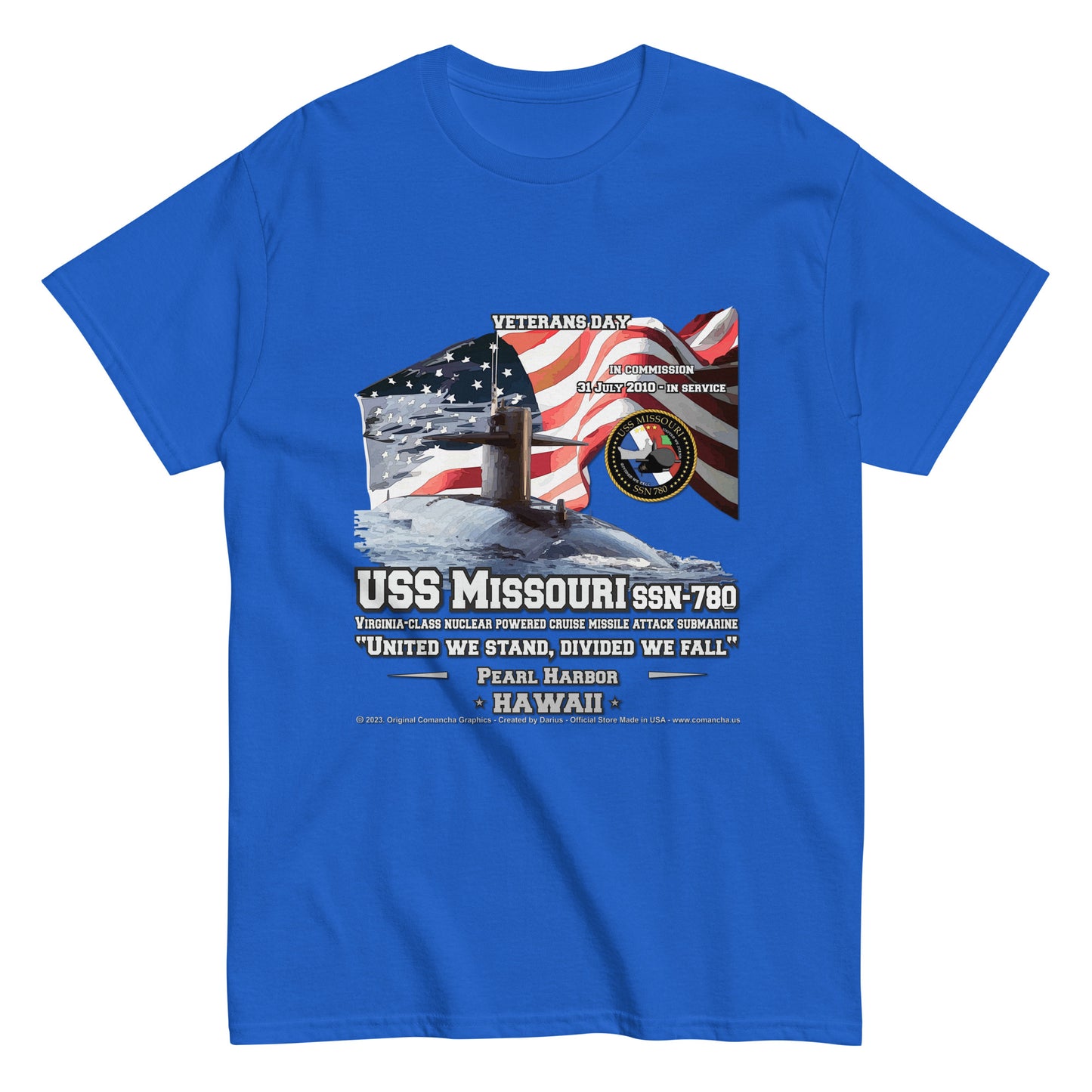 USS MISSOURI SSN-780 Submarine T-Shirt, Comancha Navy t-shirts,