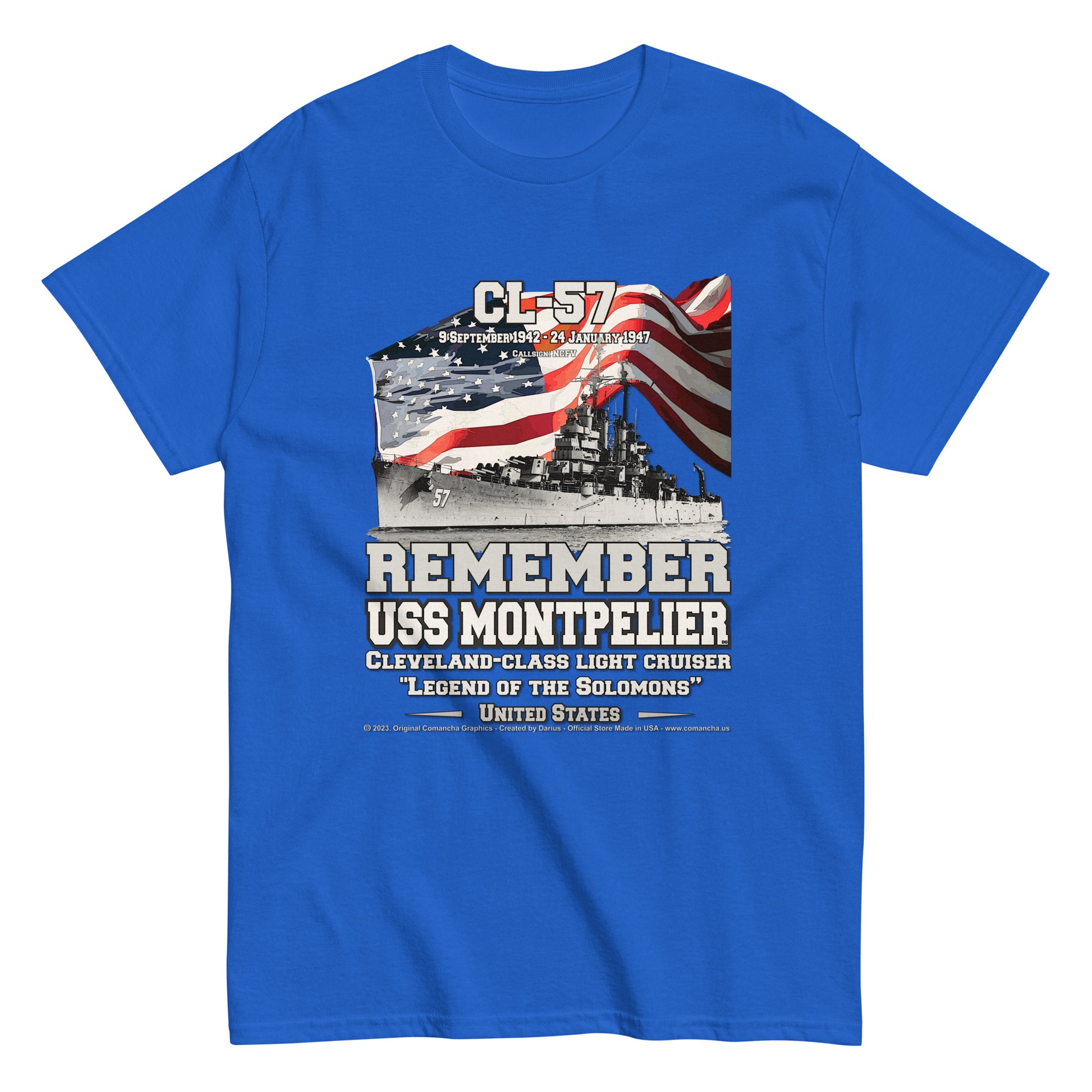 USS MONTPELIER CL-57 Light Cruiser Classic T-Shirt, Comancha Navy T-shirts,