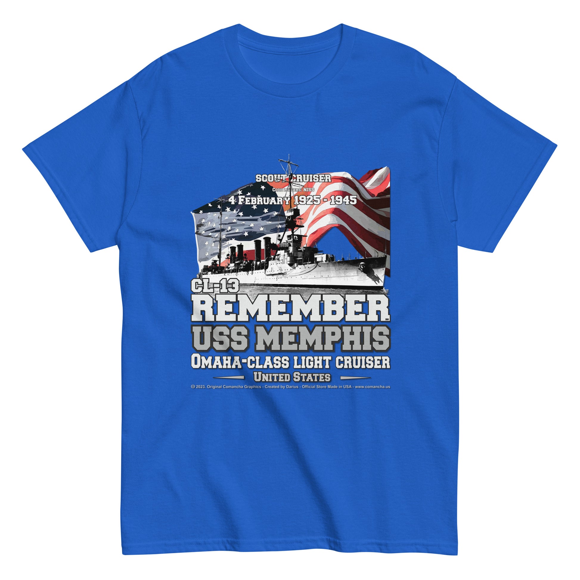 USS MEMPHIS CL-13 Light Cruiser Veterans Classic T-Shirt, Comancha Navy T-shirts,
