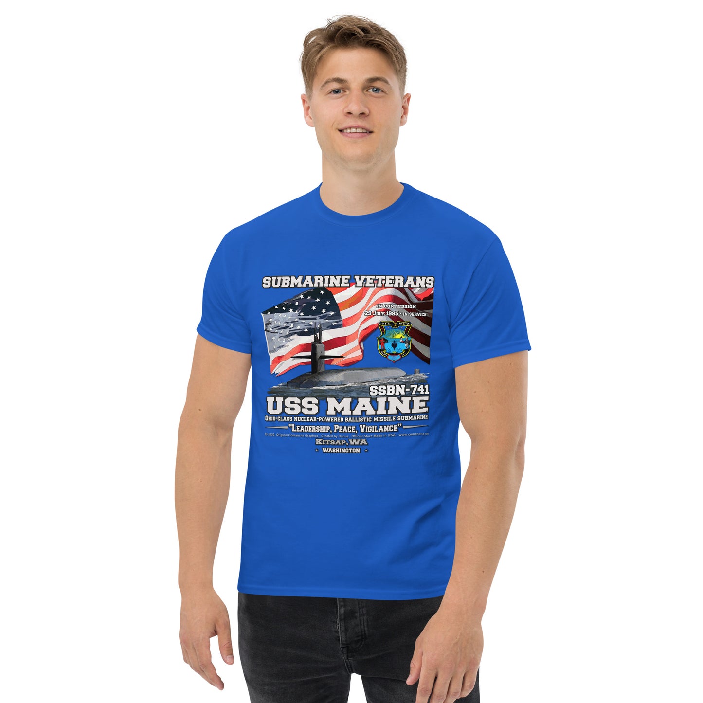USS MAINE SSBN-741 Submarine Veterans Classic T-Shirts, USS MAINE SSBN-741 Veterans T-Shirts,