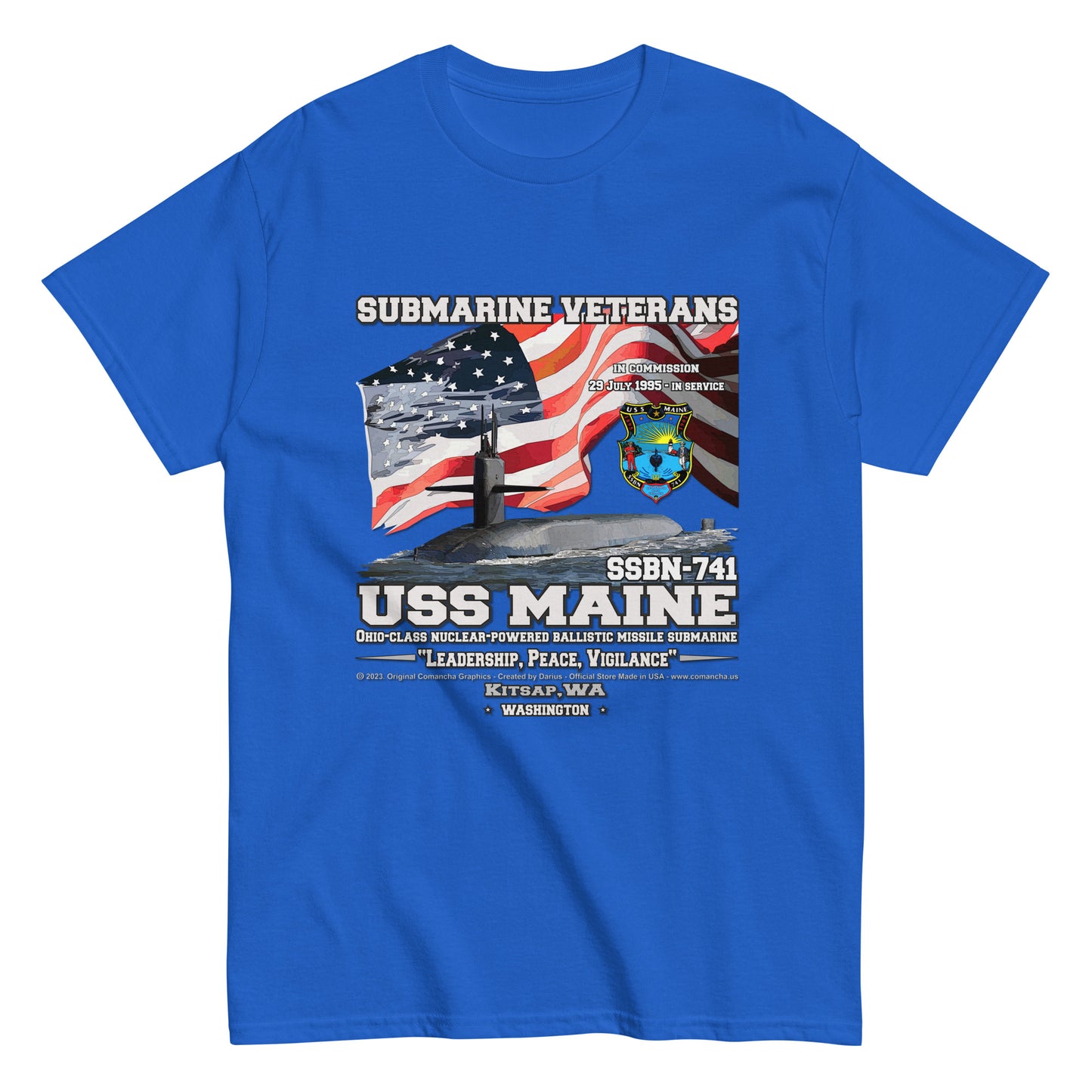 USS MAINE SSBN-741 Submarine Veterans Classic T-Shirts, USS MAINE SSBN-741 Veterans T-Shirts,
