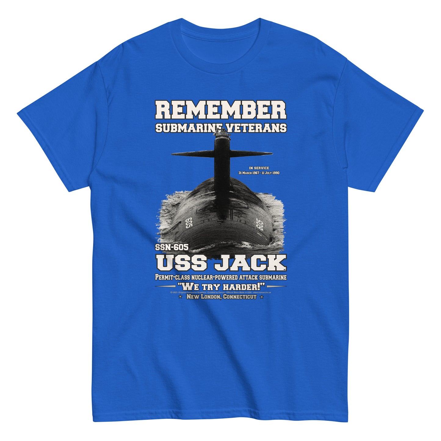 USS JACK SSN-605 Tshirt, US Navy Submarine Veterans T-Shirt, Comancha United States Ships T-shirts, USS JACK SSN-605 Submarine T-Shirt,