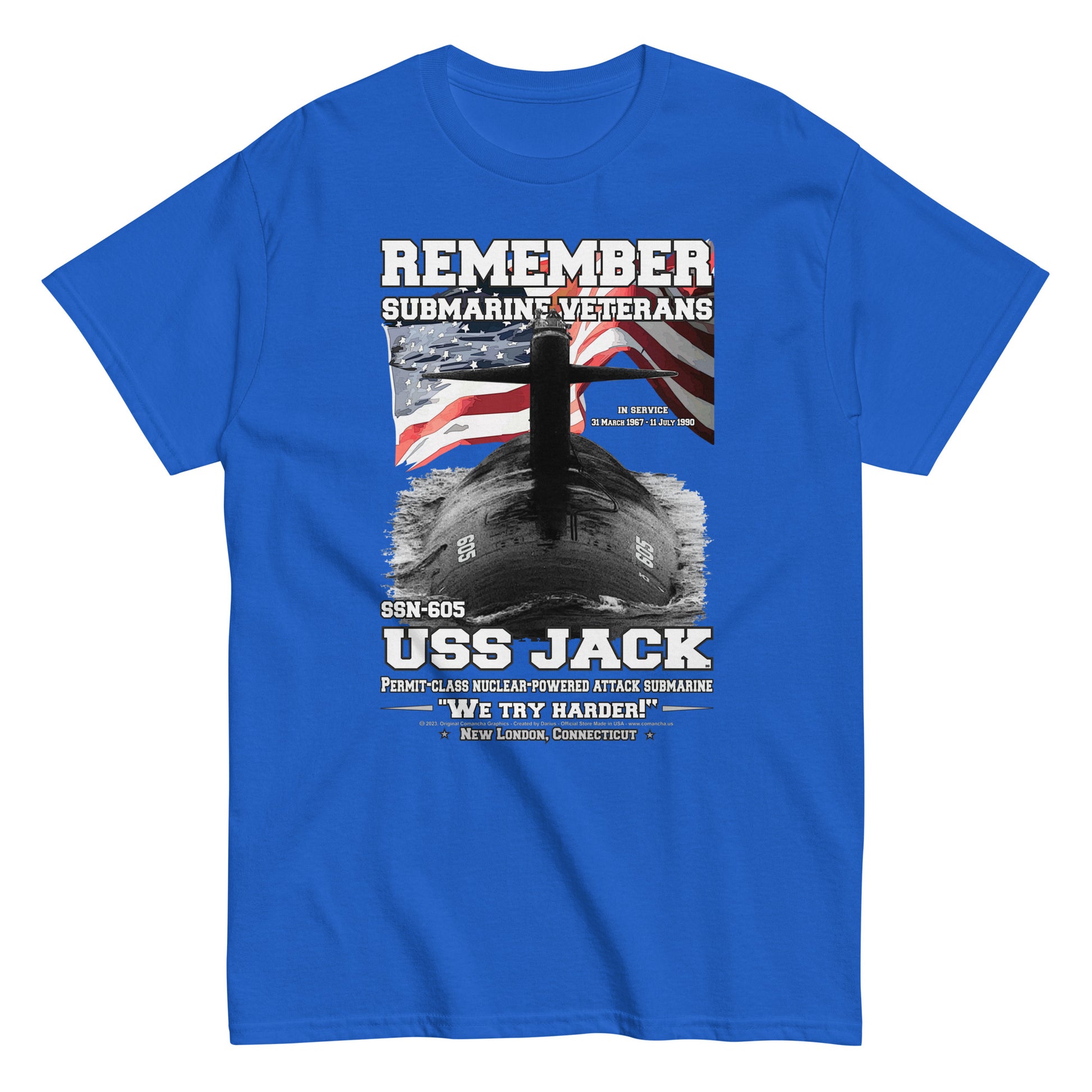 USS JACK SSN-605 Tshirt, US Navy Submarine Veterans T-Shirt, Comancha United States Ships T-shirts, USS JACK SSN-605 Submarine  T-Shirt,