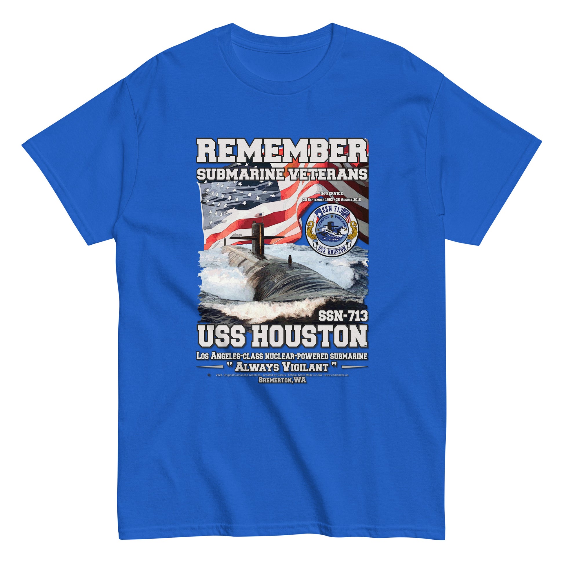USS HOUSTON SSN-713 t-shirt, Submarine Veterans T-Shirt, Comancha Store, USS HOUSTON SSN-713 Submarine Veterans Classic T-Shirt,T-shirts for US Navy fans, T-shirts with American ships, US Navy veterans t-shirt, US NAVY Ships t-shirt, Veterans, Comancha Store,