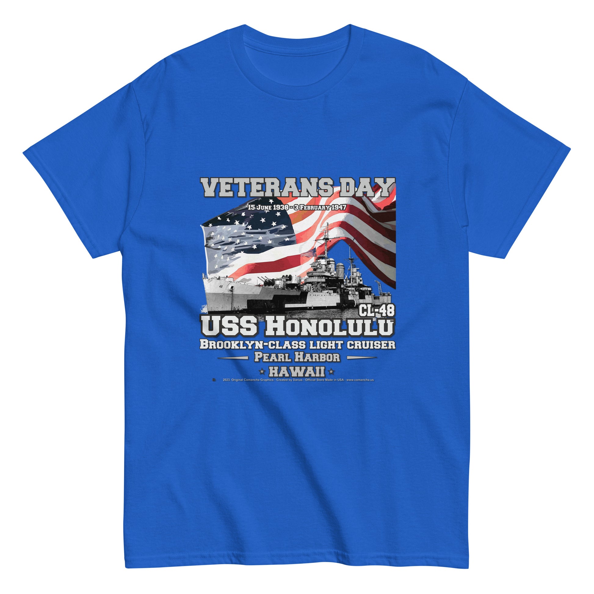USS HONOLULU CL-48 Cruiser Veterans Classic T-Shirt, Comancha Navy T-shirt Store, USS HONOLULU CL-48 t-shirt, US Cruiser Veterans Classic T-Shirt, US Navy Veterans  T-shirts, Comancha Graphics T-shirt Store,