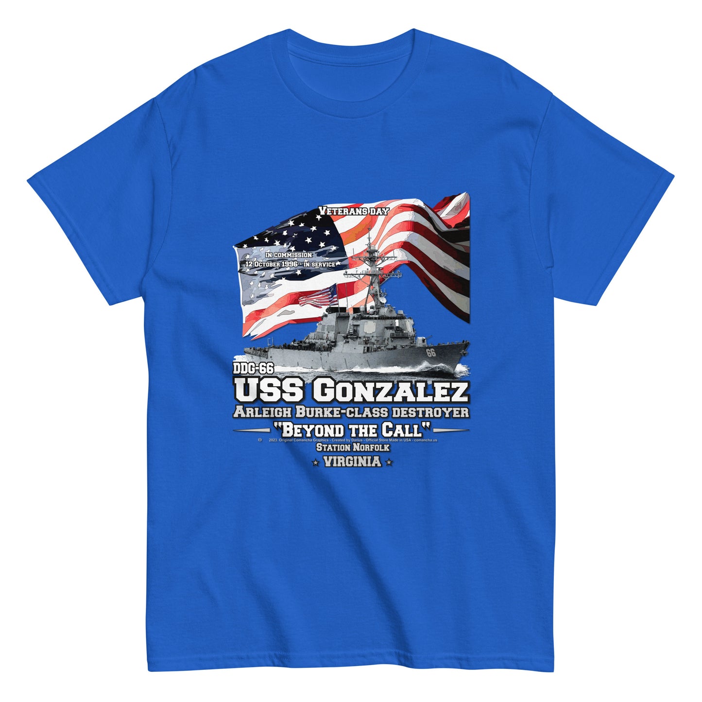 USS GONZALES DDG-66 tee, USS GONZALES DDG-66 veterans tee,USS GONZALES DDG-66 Destroyer Veterans Classic Tee, Comancha T-shirts,