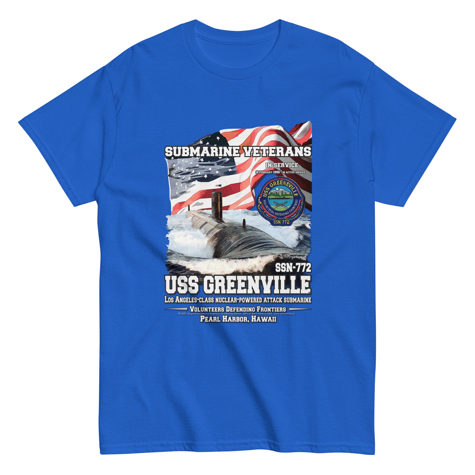 USS GREENVILLE SSG-772 tee, USS GREENVILLE SSG-772 Veterans tee,USS GREENVILLE SSG-772 Submarine Veterans Classic Tee, Comancha Submarine Vetrans,