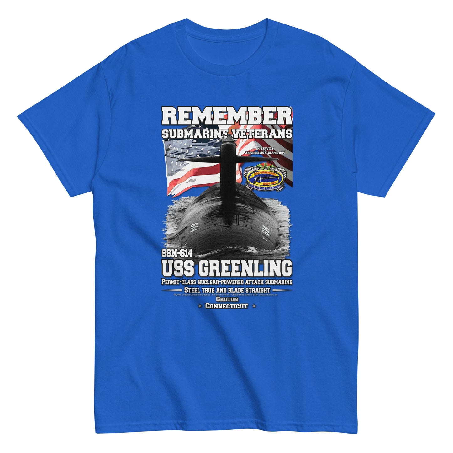 USS GREENLING SSG-614 tee, USS GREENLING SSG-614 veterans tee,USS GREENLING SSG-614 Submarine Veterans Classic Tee, Comancha Tees Store,
