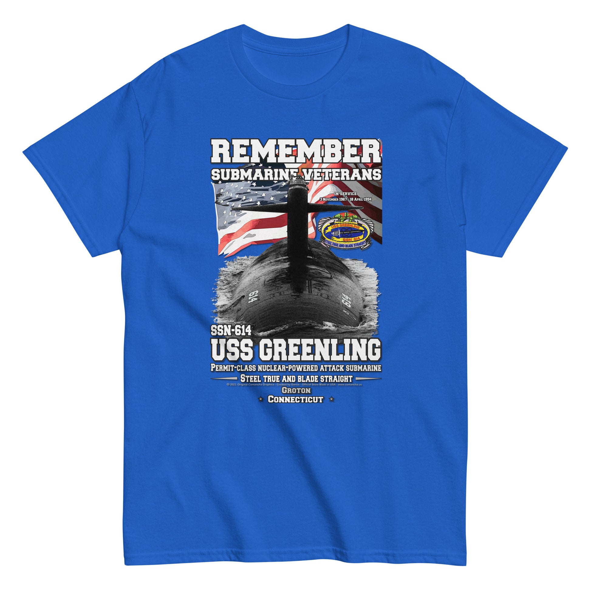 USS GREENLING SSG-614 tee, USS GREENLING SSG-614 veterans tee,USS GREENLING SSG-614 Submarine Veterans Classic Tee, Comancha Tees Store,