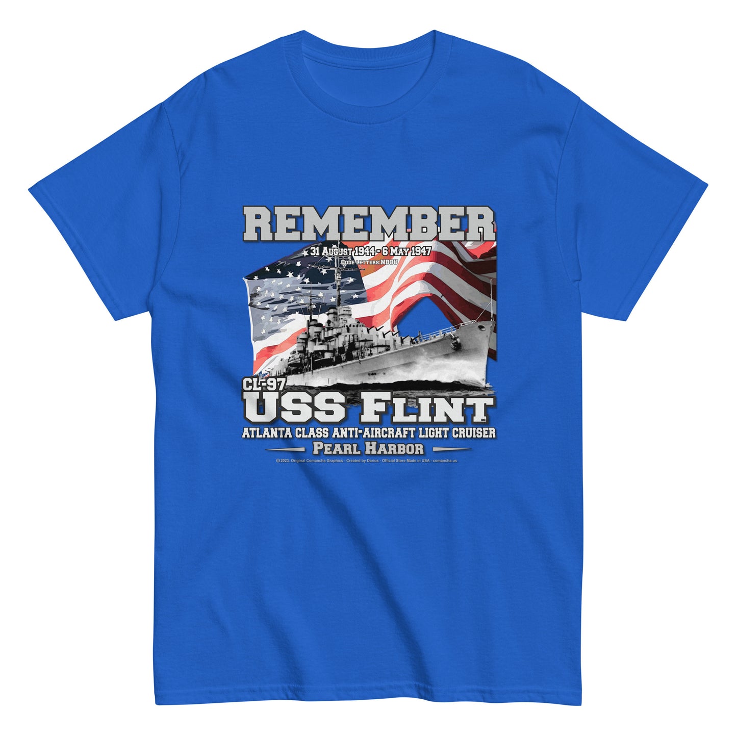 USS FLINT tee, USS FLINT Veterans tee, USS FLINT navy veterans,USS FLINT CL-97 Light Cruiser Veterans Classic Tee, Comancha navy T-shirt,