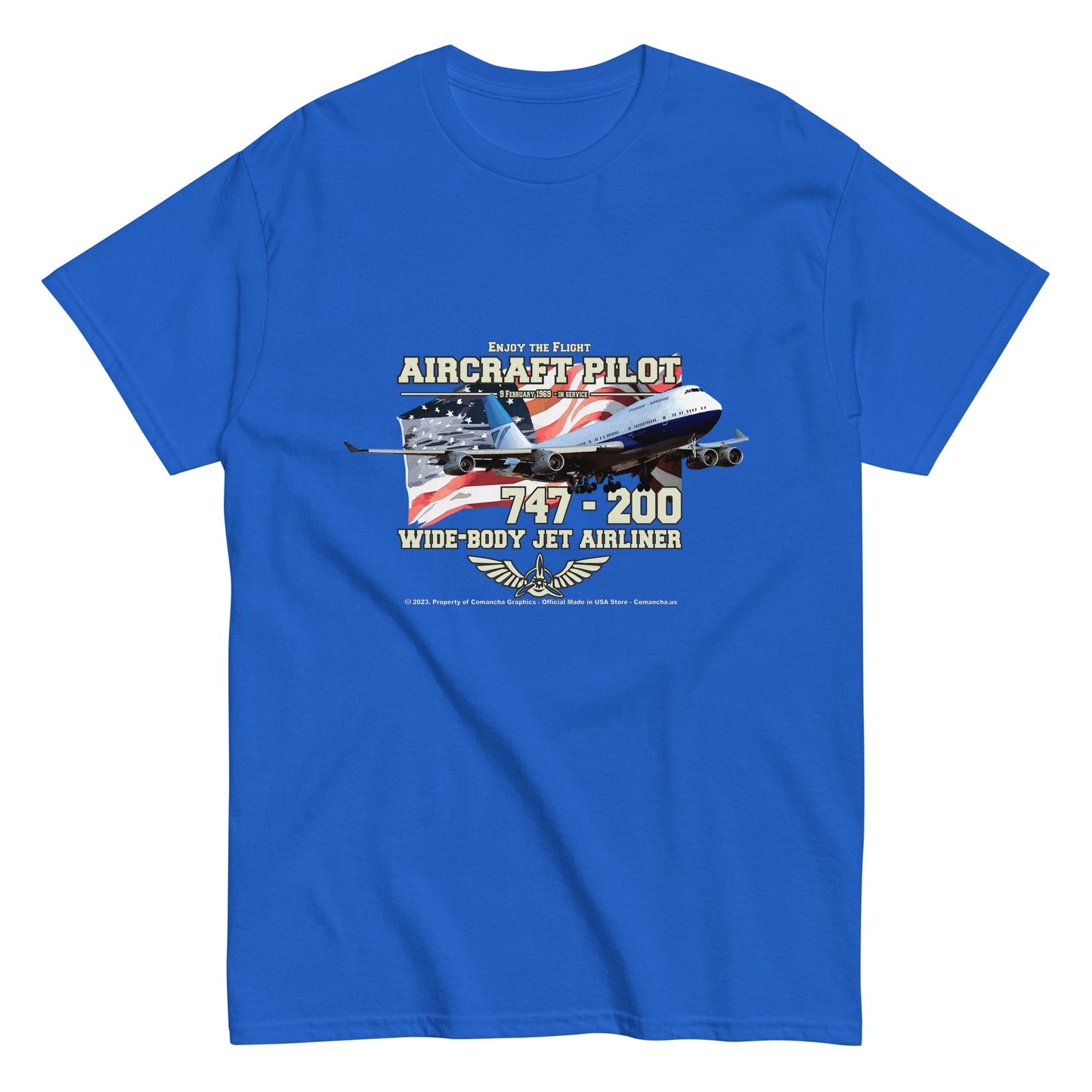 747 - 200 Aircraft Pilot T-shirt ,747 AIRLINER TEE,747 t-shirt,comancha,
