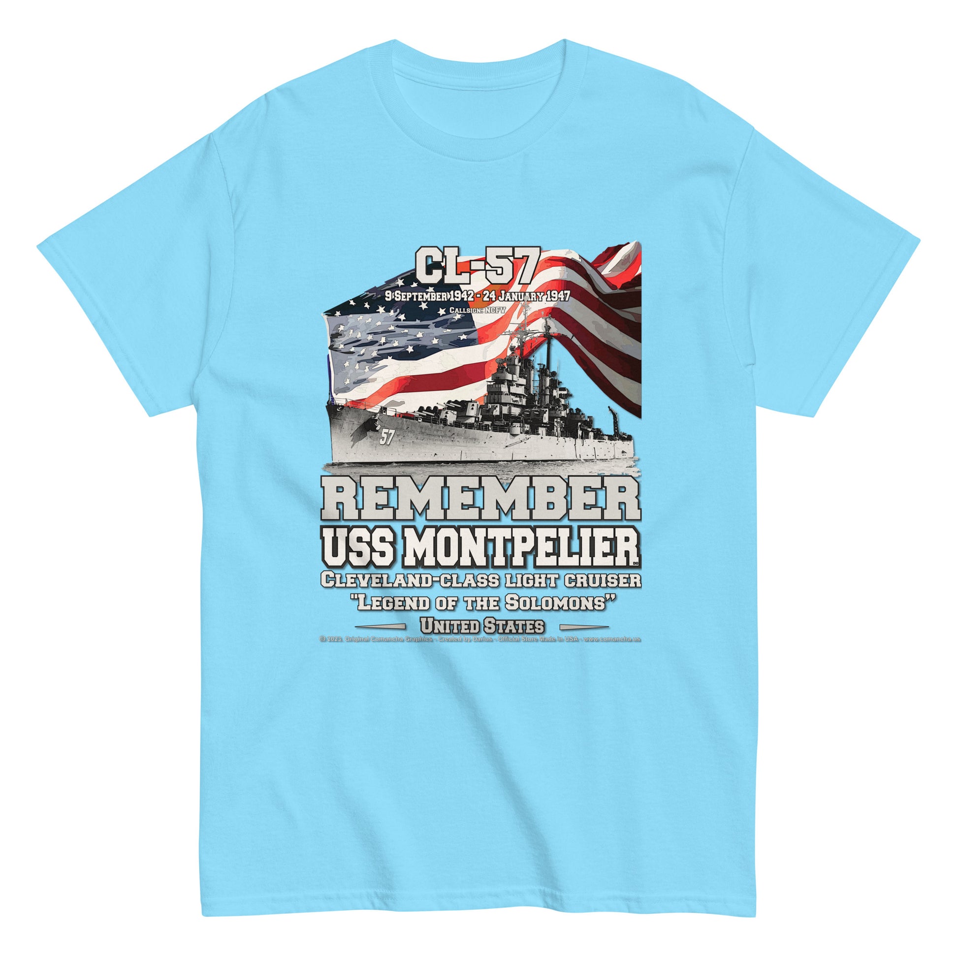USS MONTPELIER CL-57 Light Cruiser Classic T-Shirt, Comancha Navy T-shirts,