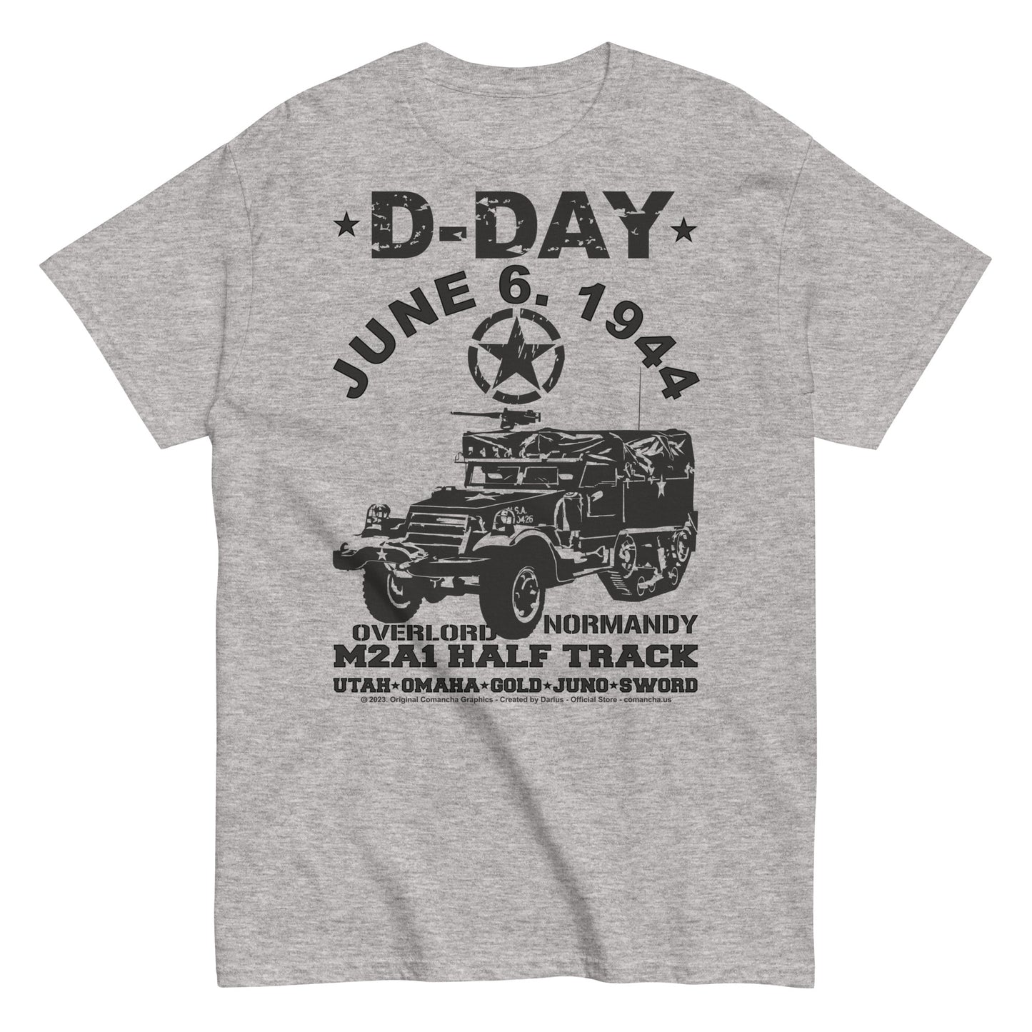 D-Day, M2A1 Half Track, Veterans, Comancha T-shirt.