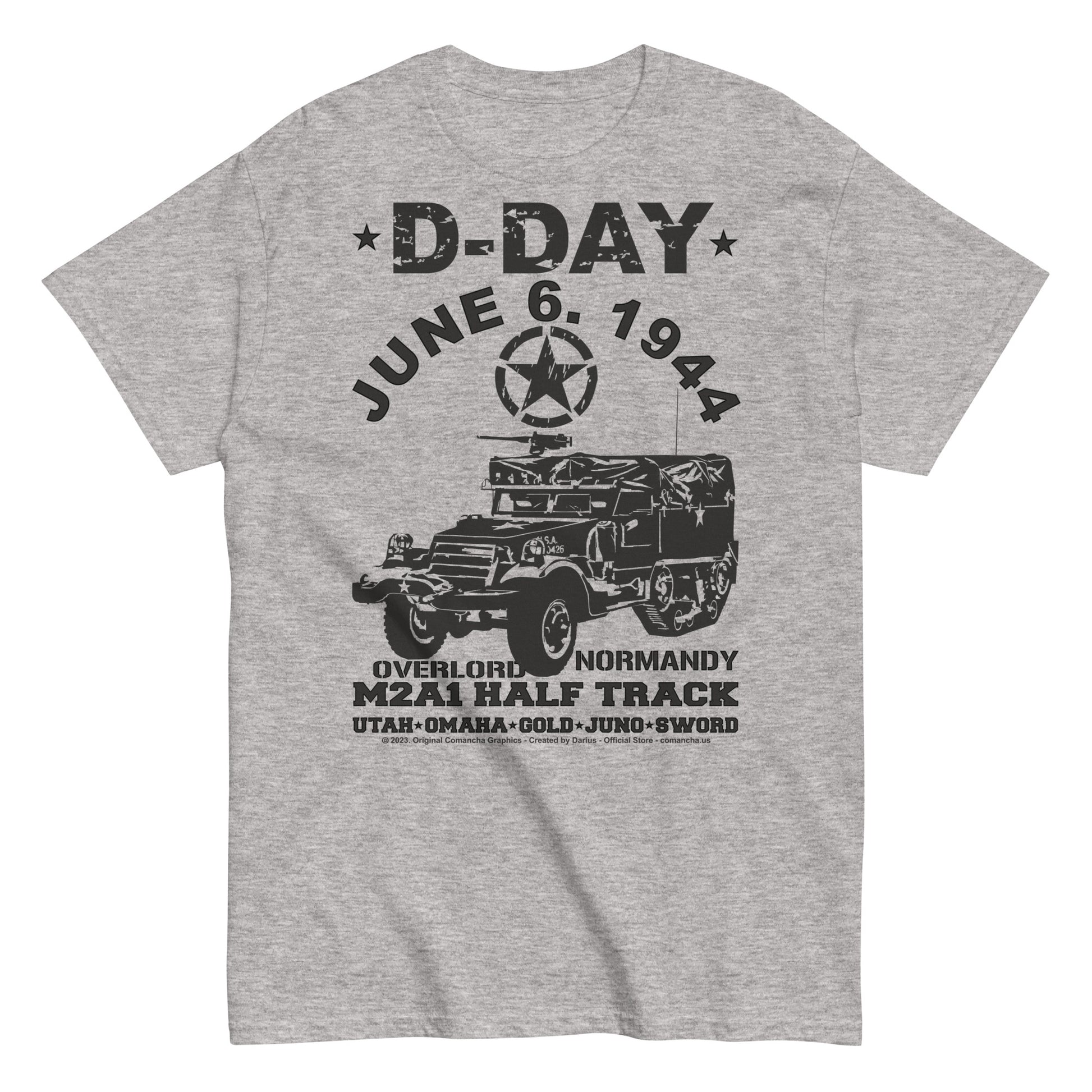 D-Day, M2A1 Half Track, Veterans, Comancha T-shirt.