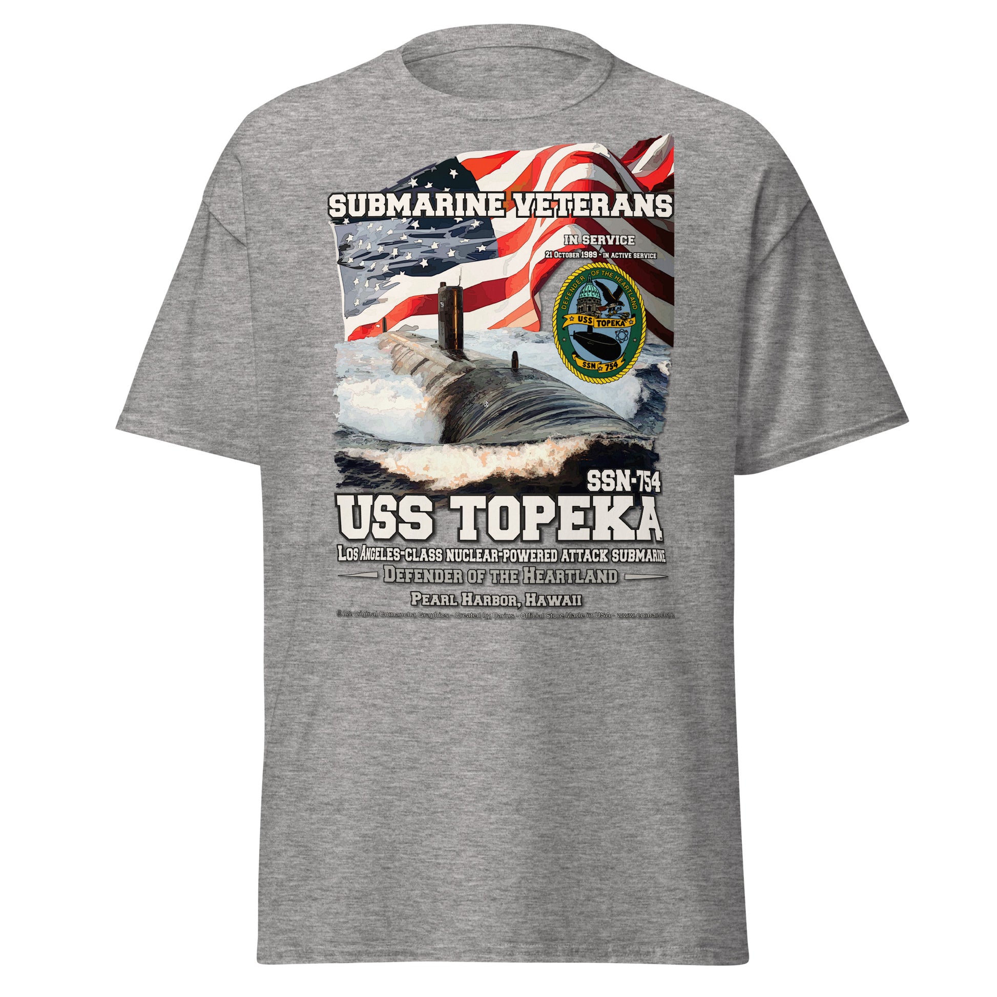USS TOPEKA SSN-754 Attack submarine Veterans tee, Comancha Design,