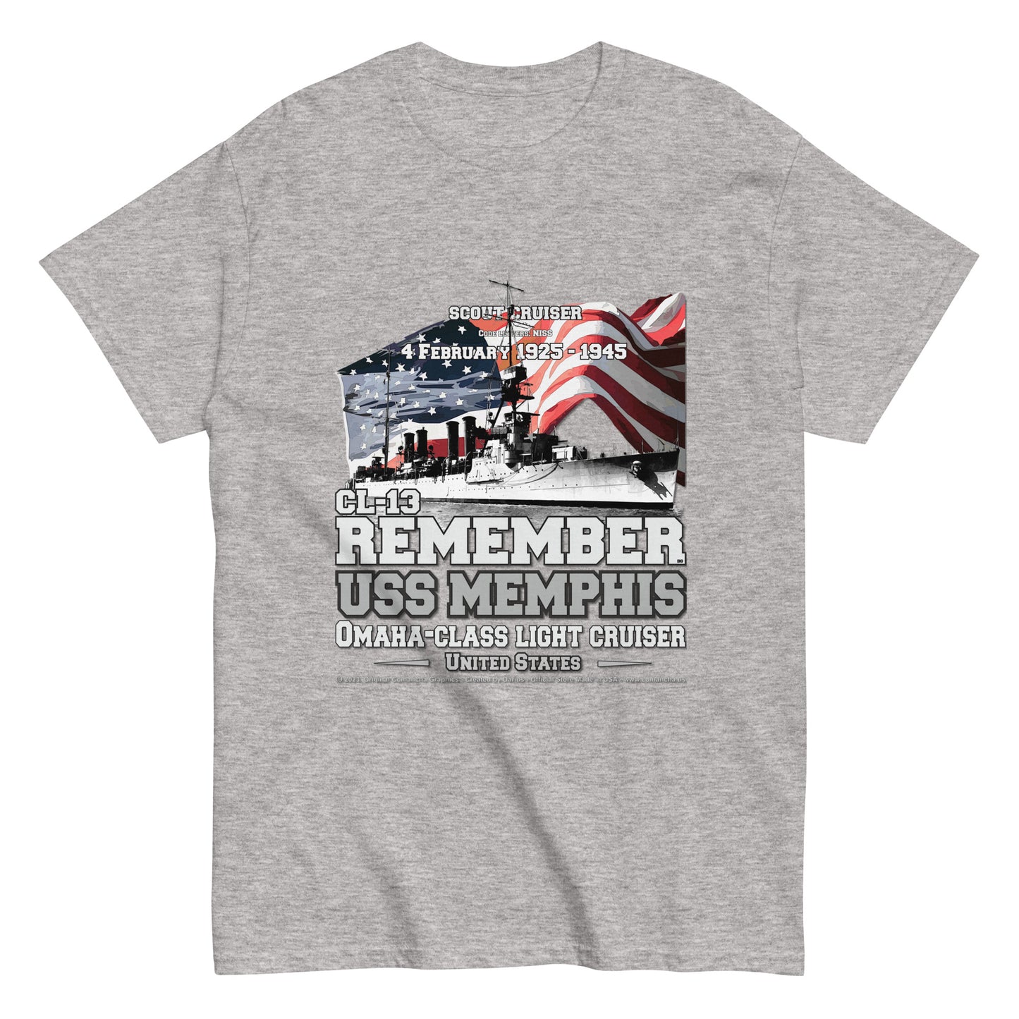 USS MEMPHIS CL-13 Light Cruiser Veterans Classic T-Shirt, Comancha Navy T-shirts,