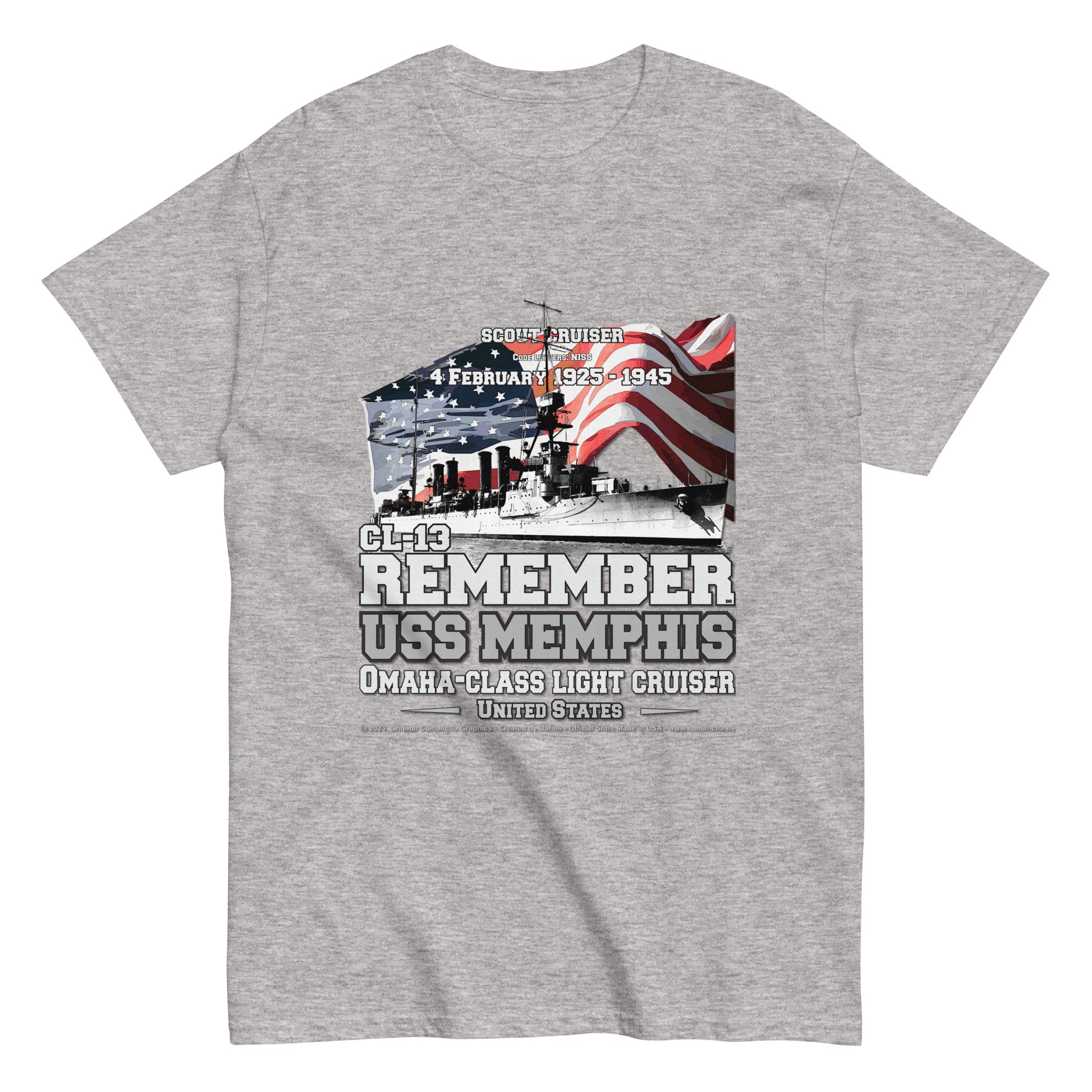 USS MEMPHIS CL-13 Light Cruiser Veterans Classic T-Shirt, Comancha Navy T-shirts,
