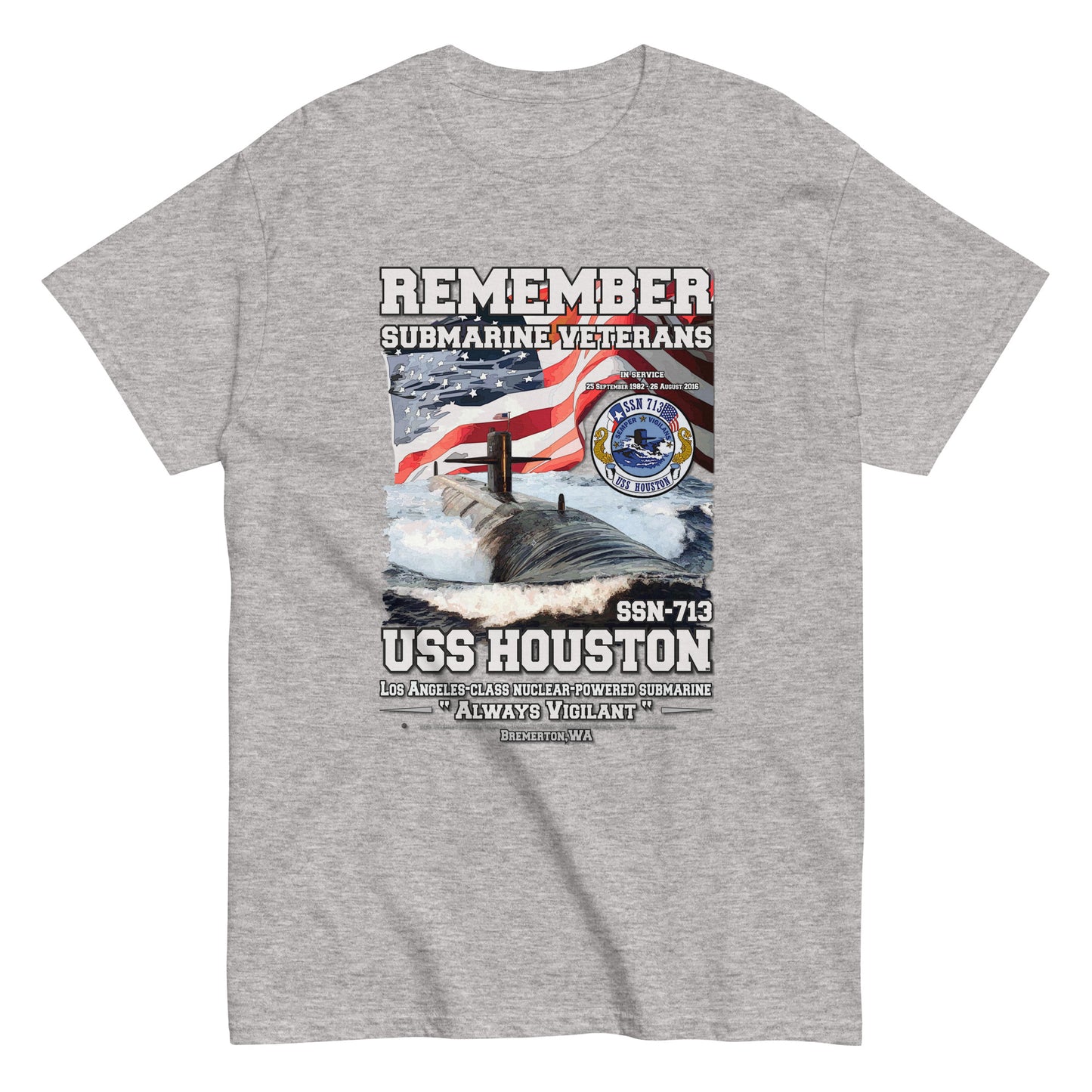USS HOUSTON SSN-713 t-shirt, Submarine Veterans T-Shirt, Comancha Store, USS HOUSTON SSN-713 Submarine Veterans Classic T-Shirt,T-shirts for US Navy fans, T-shirts with American ships, US Navy veterans t-shirt, US NAVY Ships t-shirt, Veterans, Comancha Store,