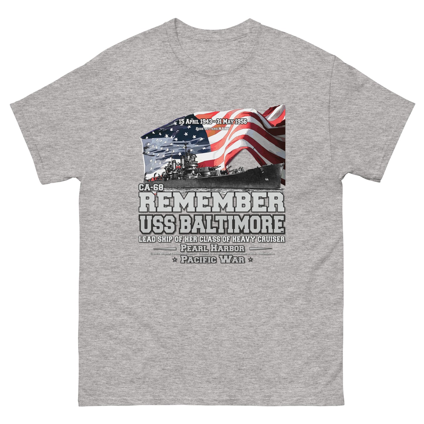 USS BALTIMORE CA-38 tee, USS BALTIMORE t-shirt, US Navy T-shirt,USS BALTIMORE CA-38 Heavy Cruiser Veterans T-shirt, Comancha Navy Tees,