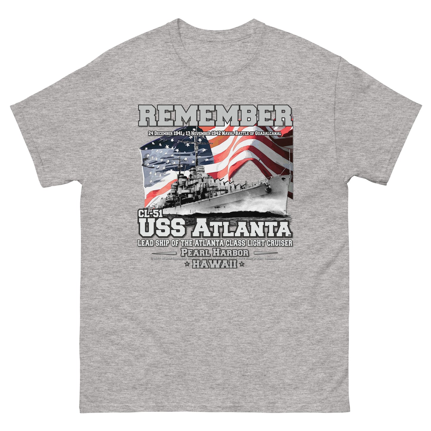 USS ATLANTA t-shirt, USS ATLANTA CL-51 t-shirt, Light Cruiser Veterans T-shirt, USS ATLANTA Vetrans T-shirts, US Navy t-shirt, Comancha Graphics,