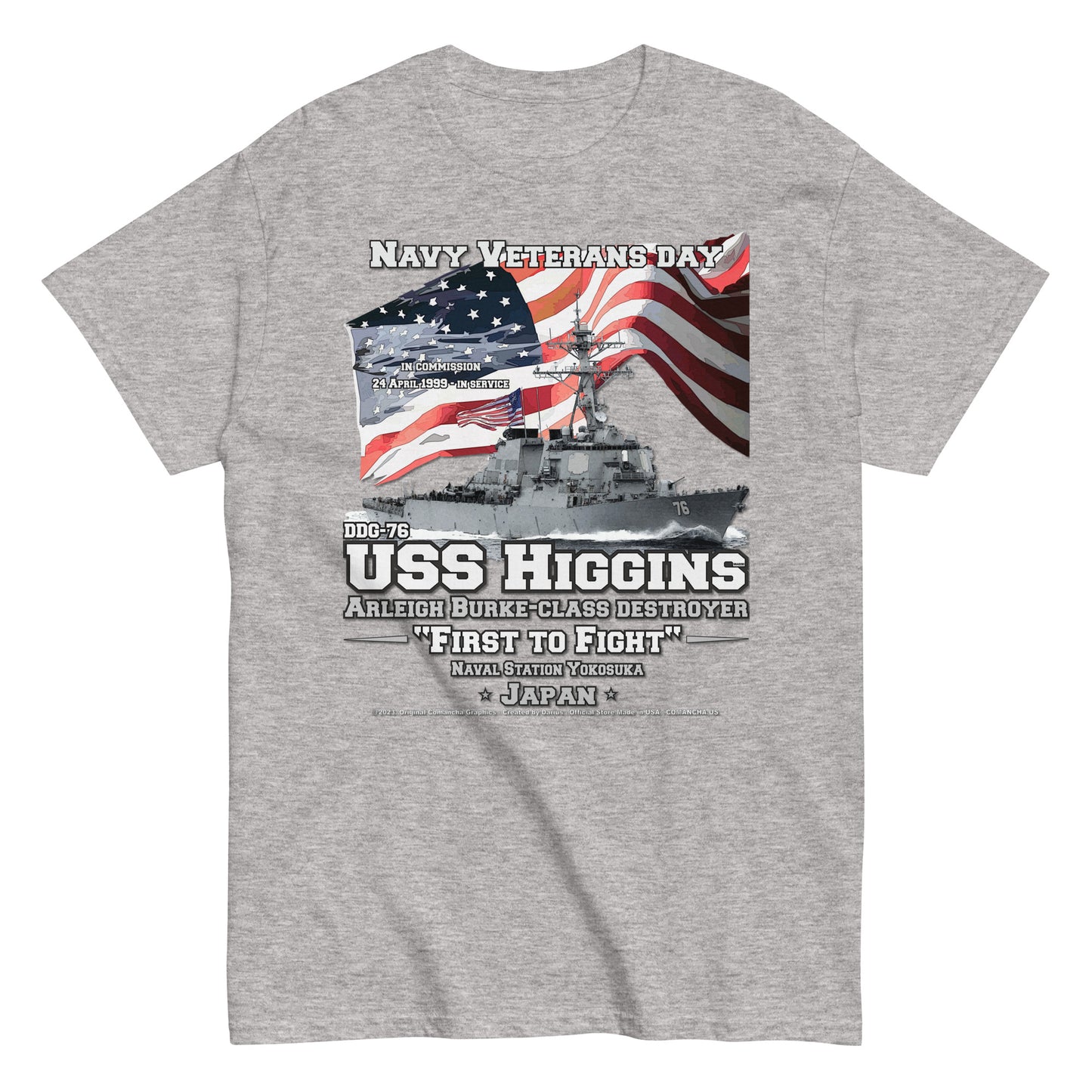 USS HIGGINS DDG-76 tee, USS HIGGINS DDG-76 T-shirt, USS HIGGINS DDG-76 US Destroyer Veterans T-shirt, US Navy Destroyer Tee, comancha T-shirt Store,