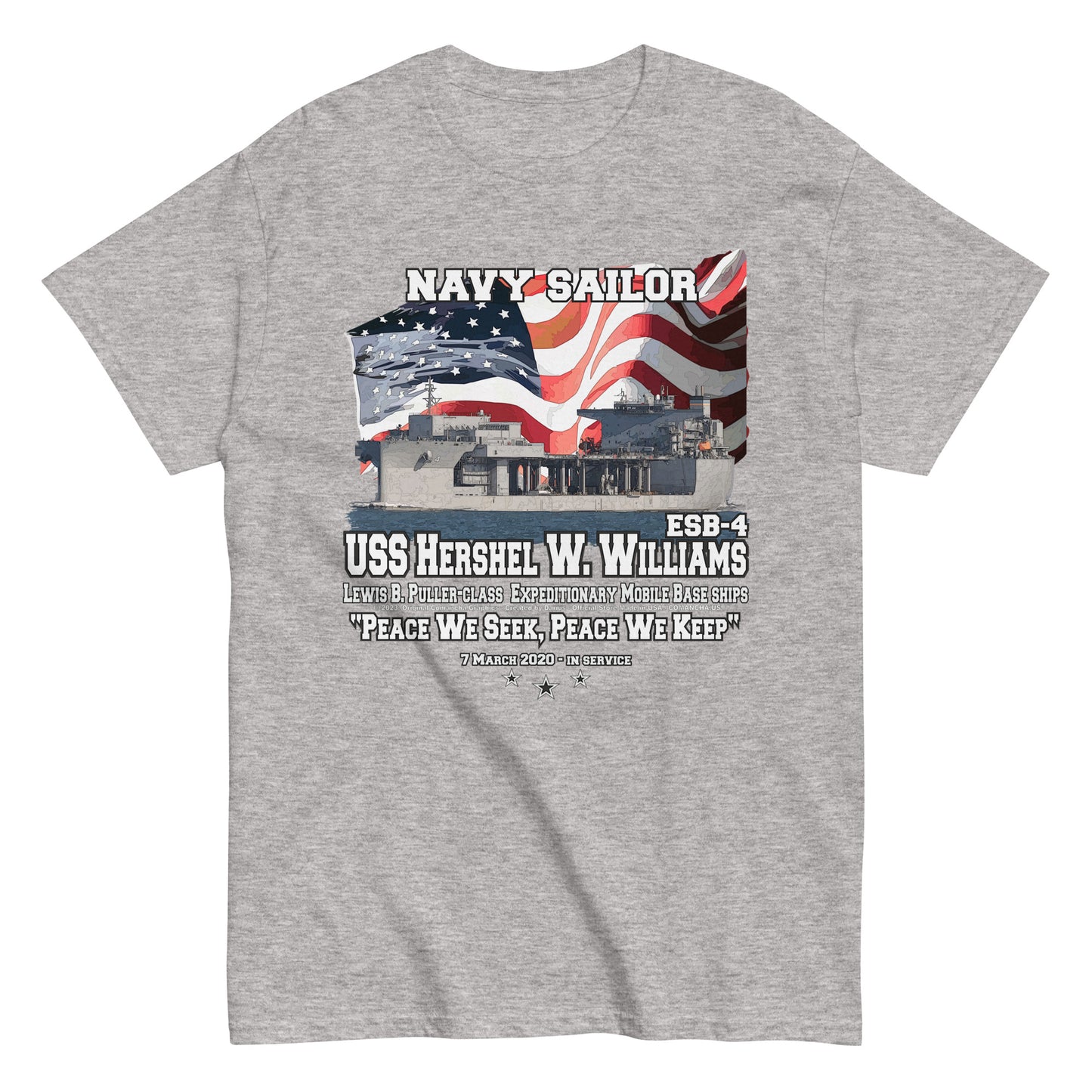USS HERSHEL WILLIAMS t-shirt, US Navy T-shirt,USS HERSHEL WILLIAMS ESB-4 Mobile Base Veterans T-shirt, US Navy Mobile Base Tee, comancha t-shirt Store,