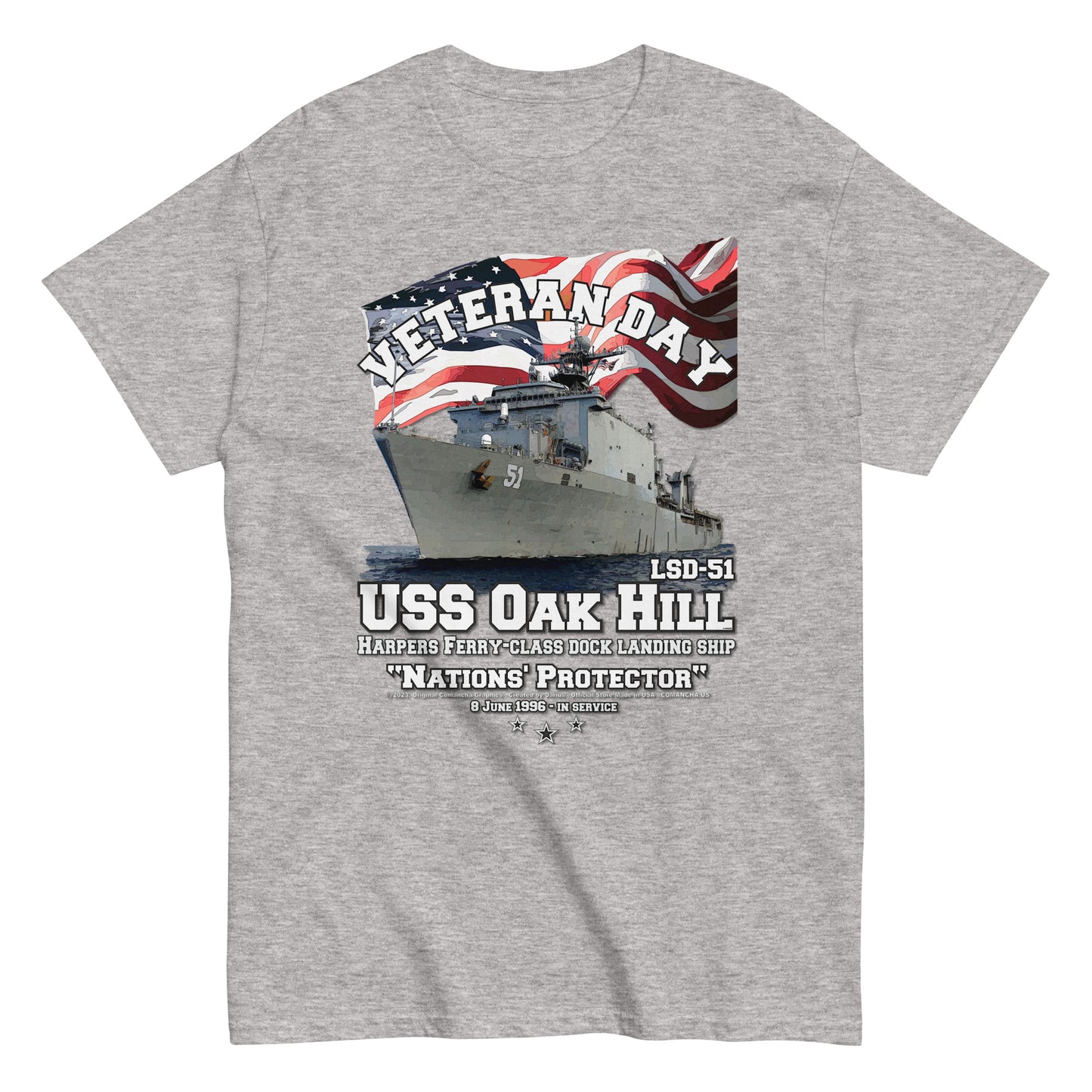 USS OAK HILL tee, USS OAK HILL veterans tee,USS OAK HILL LSD-51 US Navy Dock Landing Ship T-shirt,USS OAK HILL LSD-51 tee, US Navy Dock Landing Ship T-shirt, Comancha graphics tee,