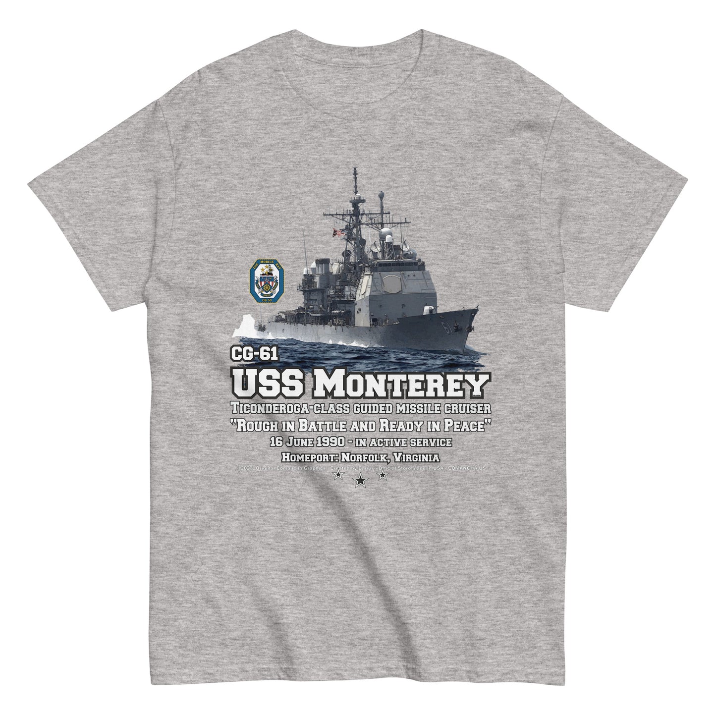 USS MONTEREY CG-61 tee, US navy veterans tee,Comancha, US Navy Cruiser Veterans T-shirt, USS MONTEREY T-shirt,