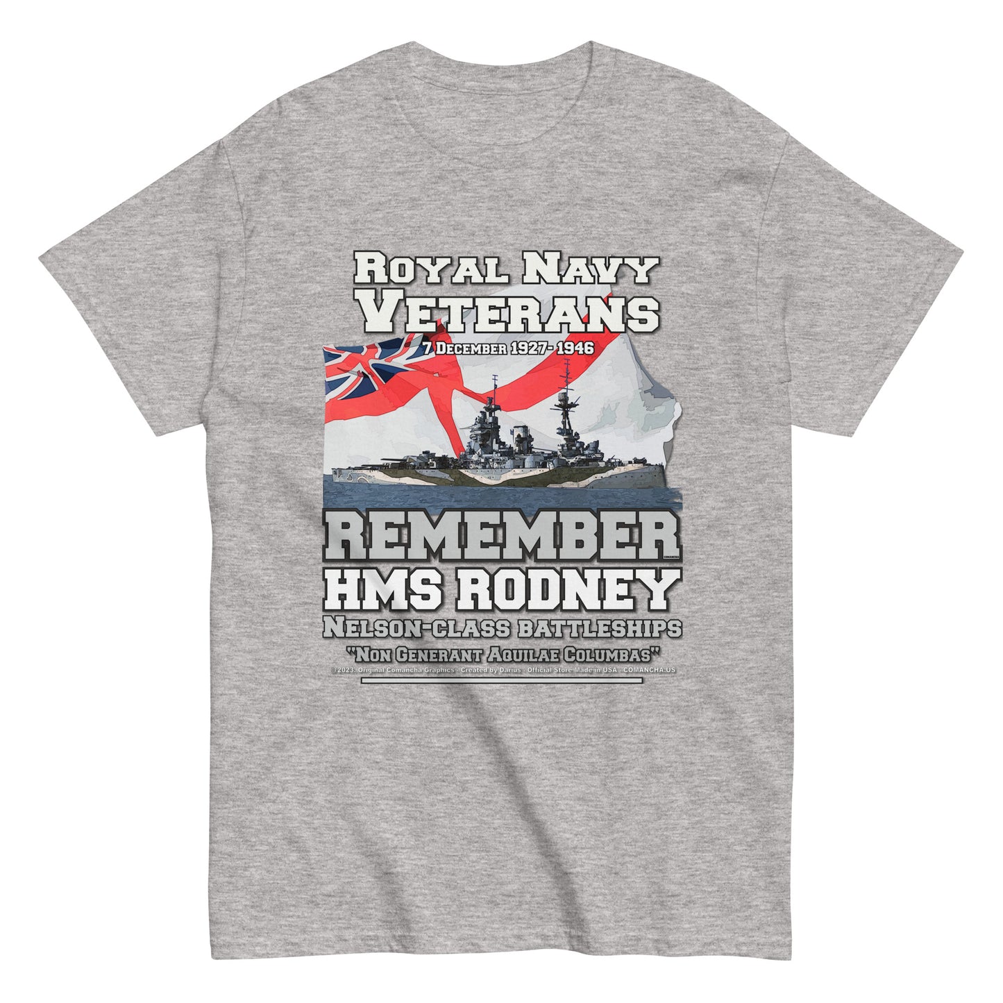 HMS RODNEY tee, HMS RODNEY Royal Navy Tee,HMS RODNEY Battleship Unisex T-Shirt, HMS RODNEY T-Shirt, comancha,