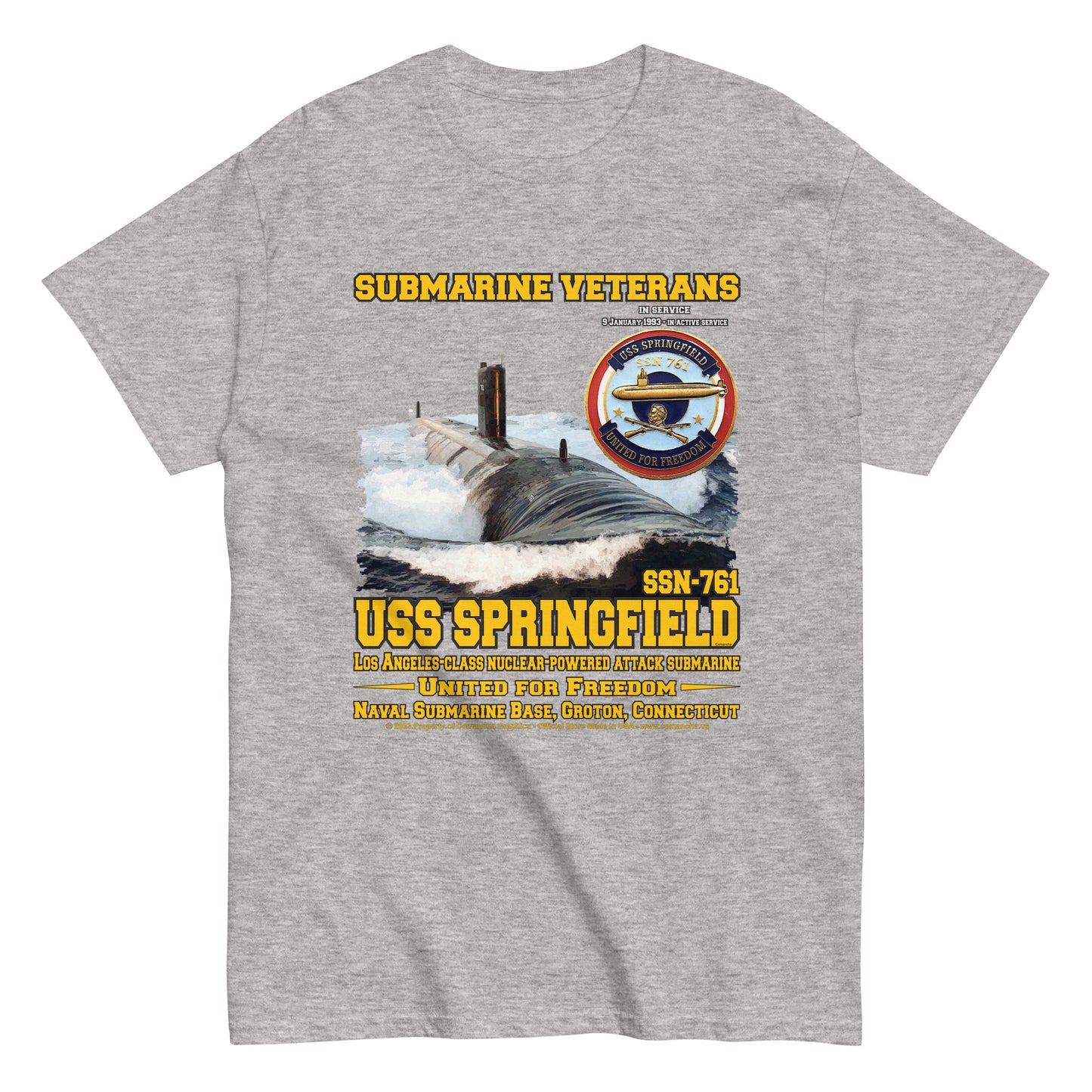 USS Springfield t-shirt, SSN-761 Submarine T-Shirt, comancha graphics,