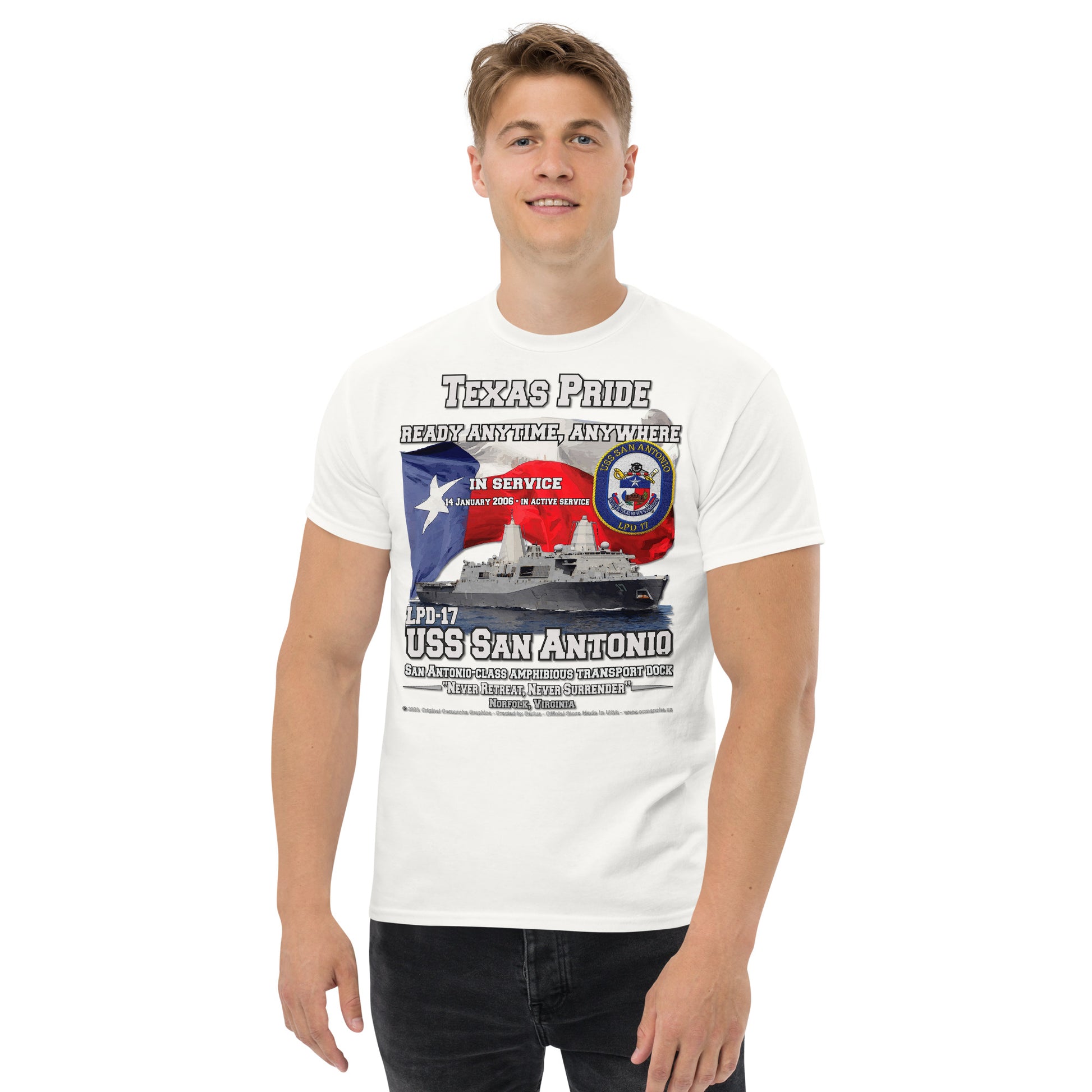USS SAN ANTONIO LPD-17 Amphibious Transport Dock Veterans classic t-shirt, Comancha T-shirts,