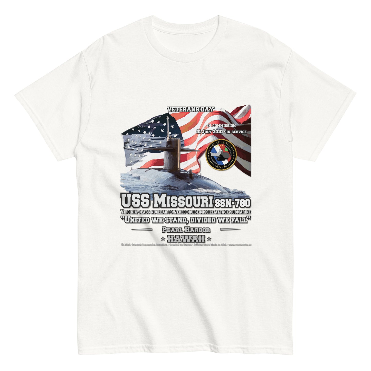 USS MISSOURI SSN-780 Submarine T-Shirt, Comancha Navy t-shirts,