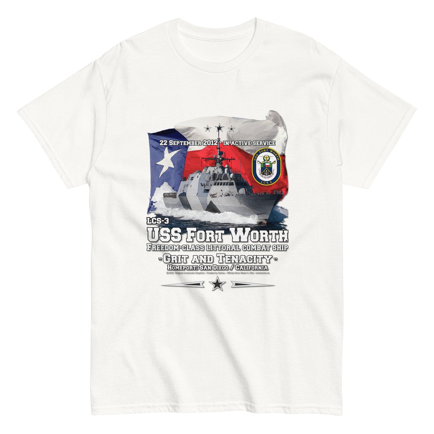 USS FORT WORTH tee, USS FORT WORTH veterans tee,USS FORT WORTH LCS-3 Littoral Combat Ship Veterans Classic Tee, Comancha Navy T-shirt,