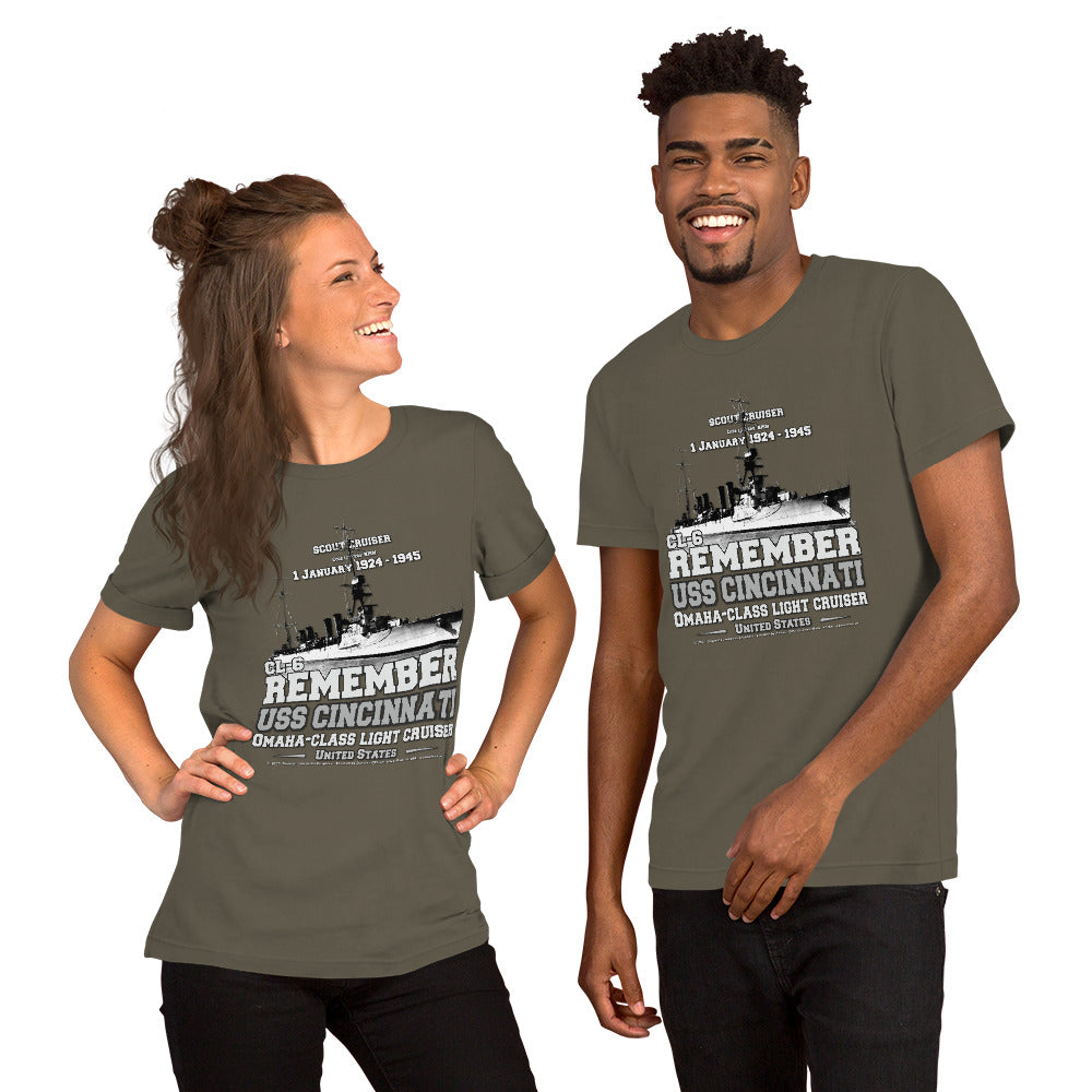 USS CINCINNATI Tee, USS CINCINNATI Cruiser Tee,USS CINCINNATI CL-6 T-shirt,Light Cruiser Veterans T-shirts, Comancha T-shirts,