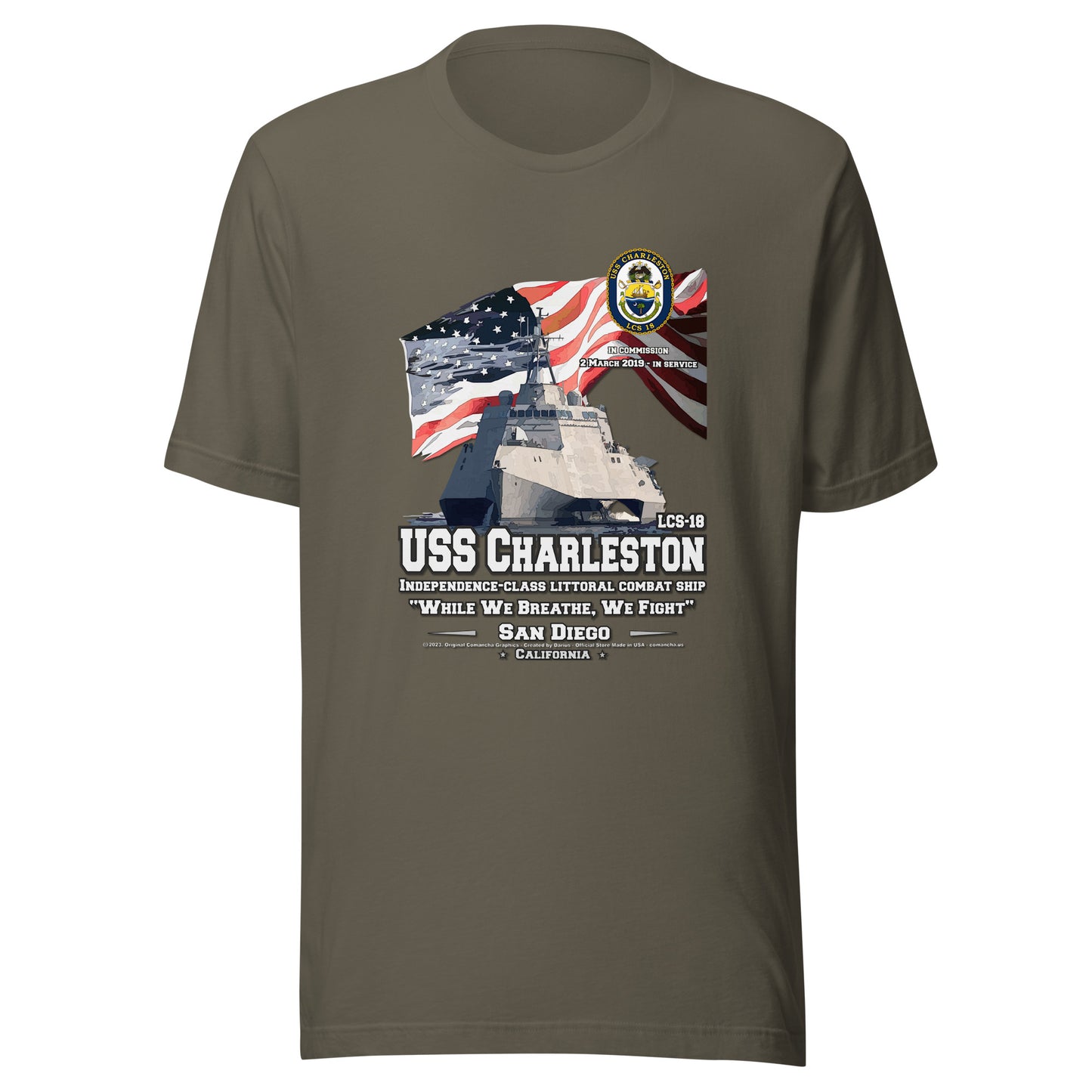 USS CHARLESTON tee,USS CHARLESTON LCS-18 Tee, US Littoral Combat Ship Veterans T-shirts, Comancha T-shirts,