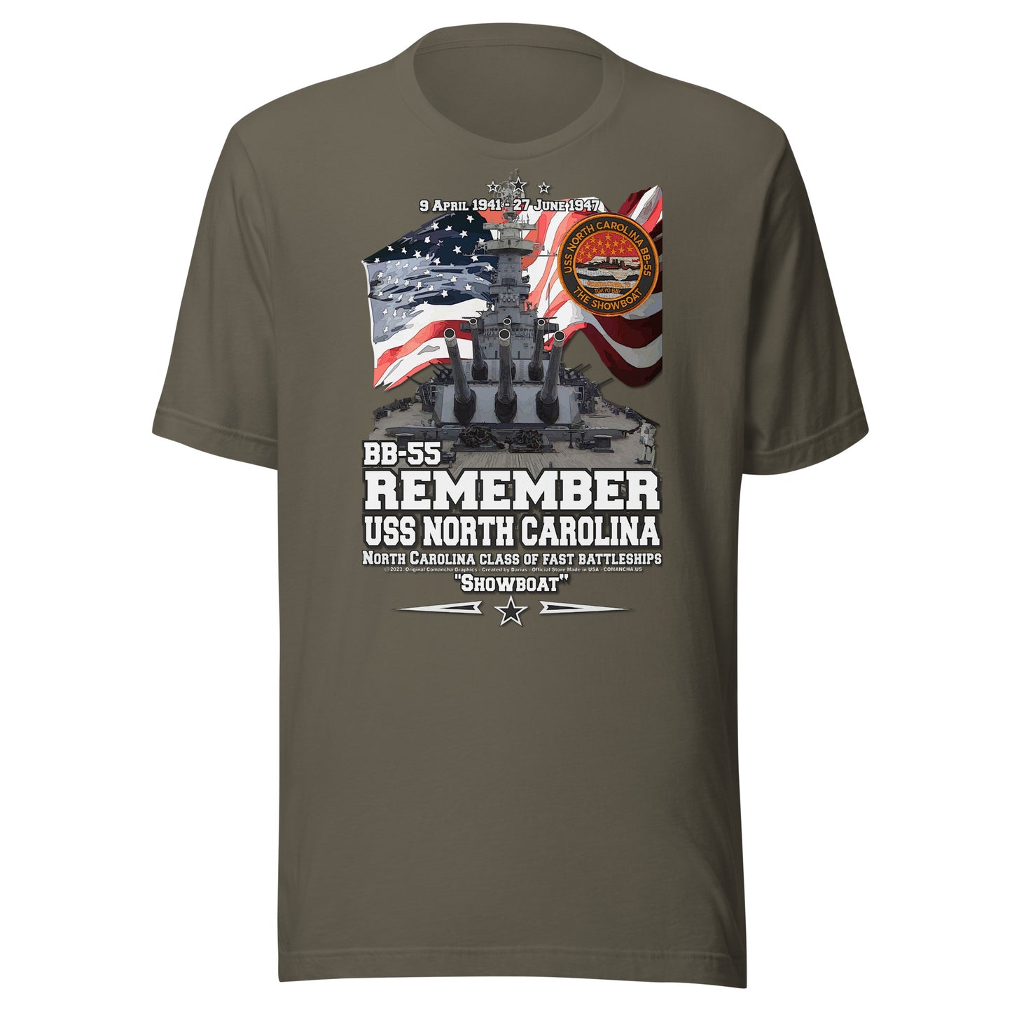 USS NORTH CAROLINA BB-55 t-shirt, US Navy Veterans T-shirt, US Navy Battleship T-shirt, USS NORTH CAROLINA Battleship T-shirt, Comancha Graphics,