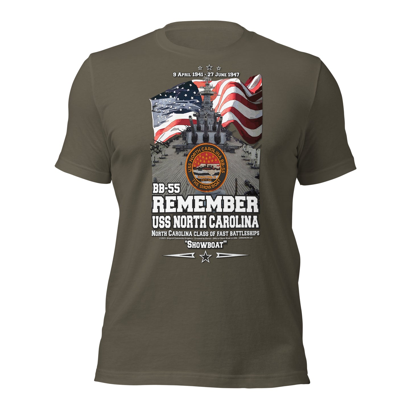 USS NORTH CAROLINA BB-55 t-shirt, US Navy Veterans T-shirt, US Navy Battleship T-shirt, USS NORTH CAROLINA Battleship T-shirt, Comancha Graphics,