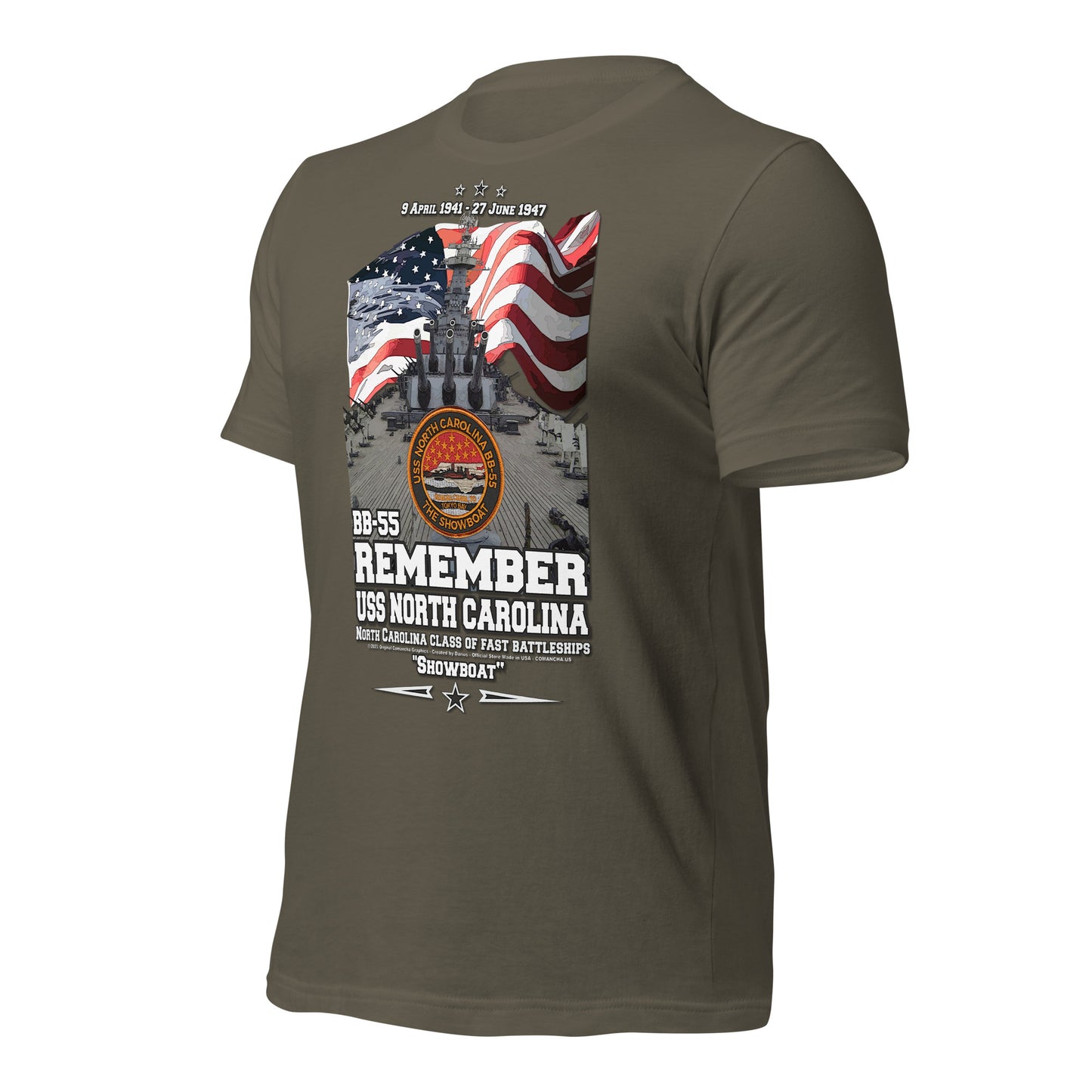 USS NORTH CAROLINA BB-55 t-shirt, US Navy Veterans T-shirt, US Navy Battleship T-shirt, USS NORTH CAROLINA Battleship T-shirt, Comancha Graphics,