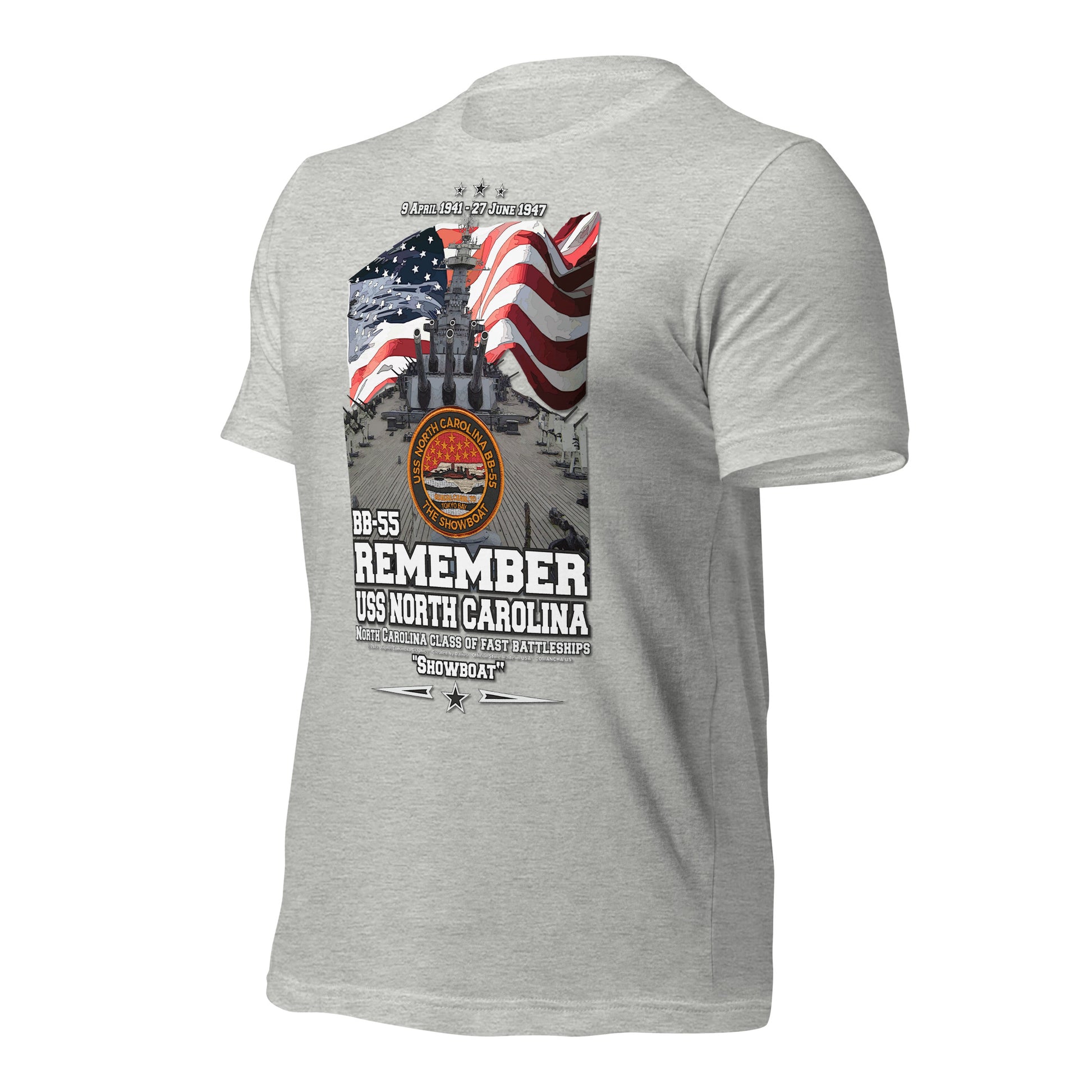 USS NORTH CAROLINA BB-55 t-shirt, US Navy Veterans T-shirt, US Navy Battleship T-shirt, USS NORTH CAROLINA Battleship T-shirt, Comancha Graphics,