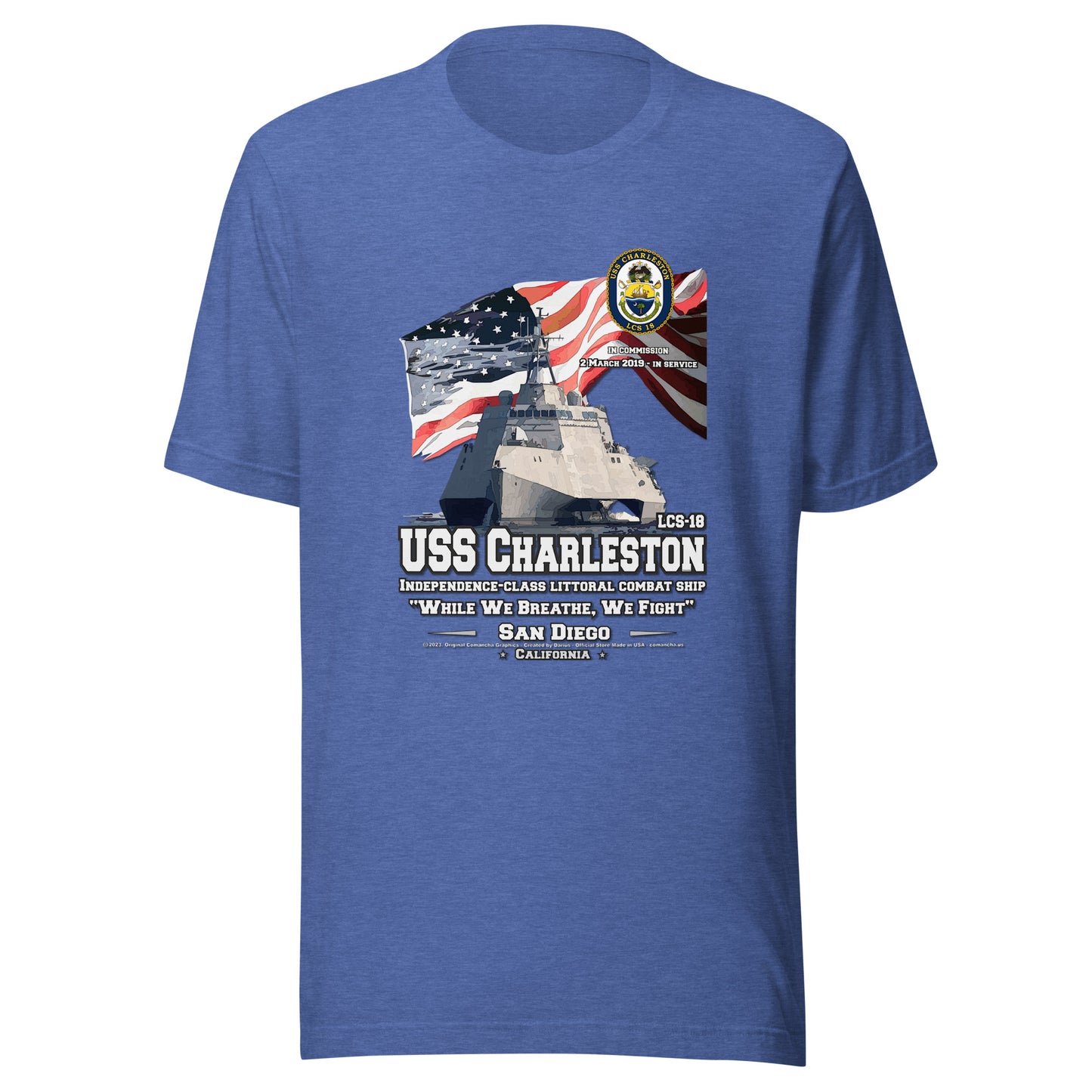 USS CHARLESTON tee,USS CHARLESTON LCS-18 Tee, US Littoral Combat Ship Veterans T-shirts, Comancha T-shirts,
