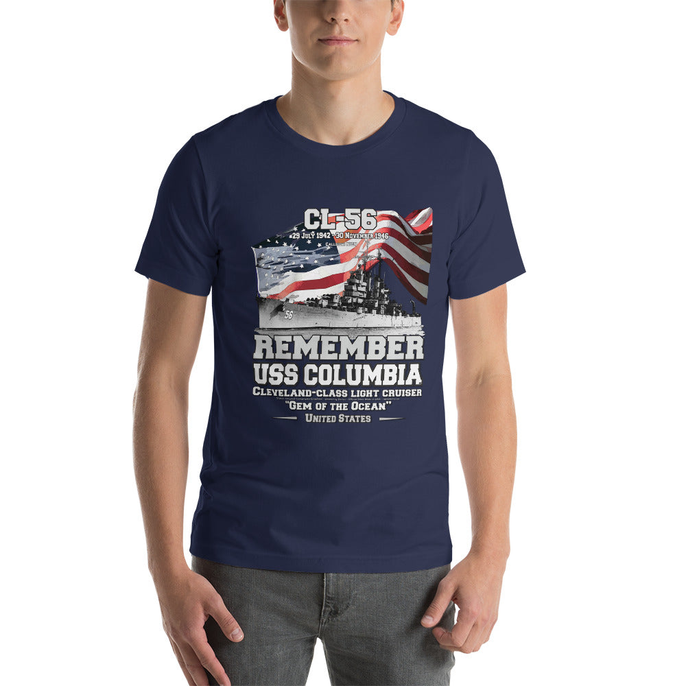 USS COLUMBIA t-shirt, USS COLUMBIA CL-56 t-shirt, Light Cruiser Veterans T-Shirt, Comancha T-shirts,