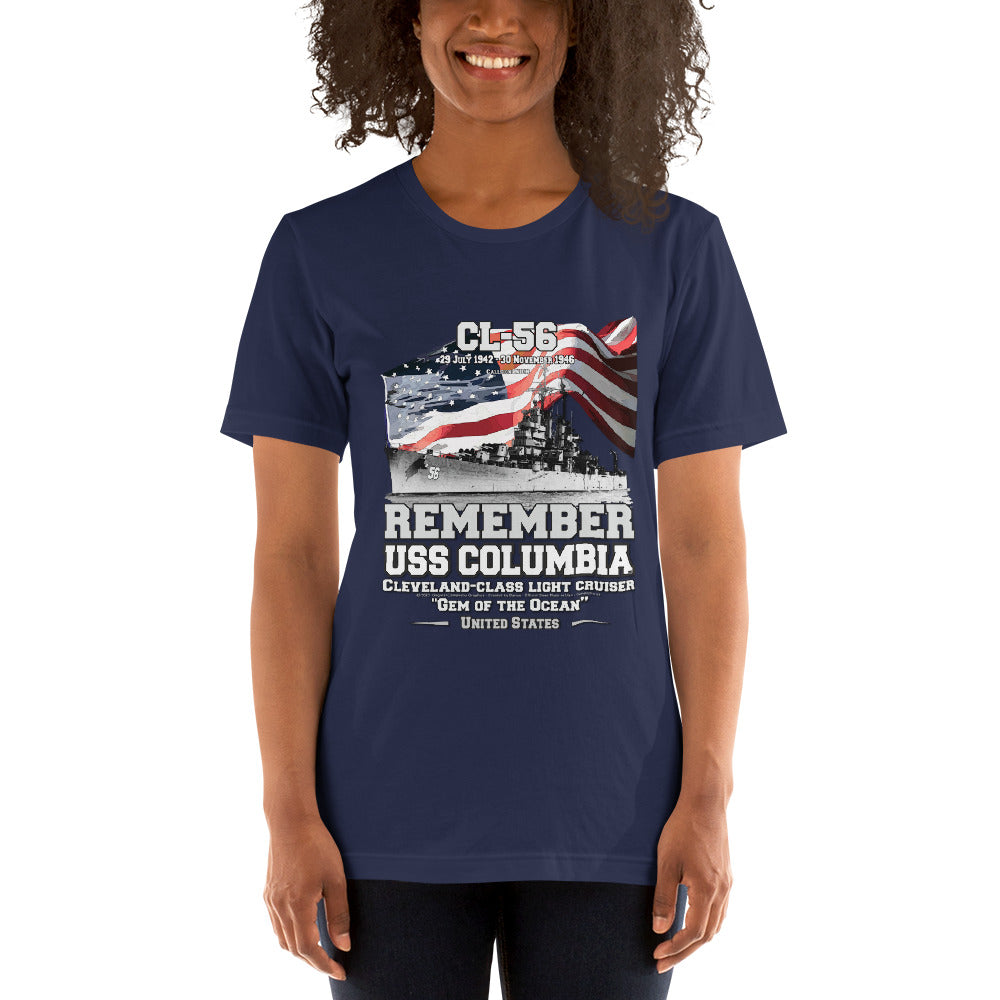 USS COLUMBIA t-shirt, USS COLUMBIA CL-56 t-shirt, Light Cruiser Veterans T-Shirt, Comancha T-shirts,