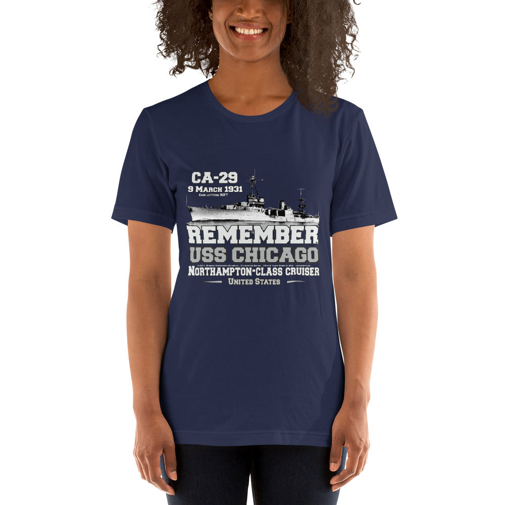 USS CHICAGO tee,USS CHICAGO CA-29 Tee, US Cruiser Veterans T-shirts, Comancha Navy T-shirts,