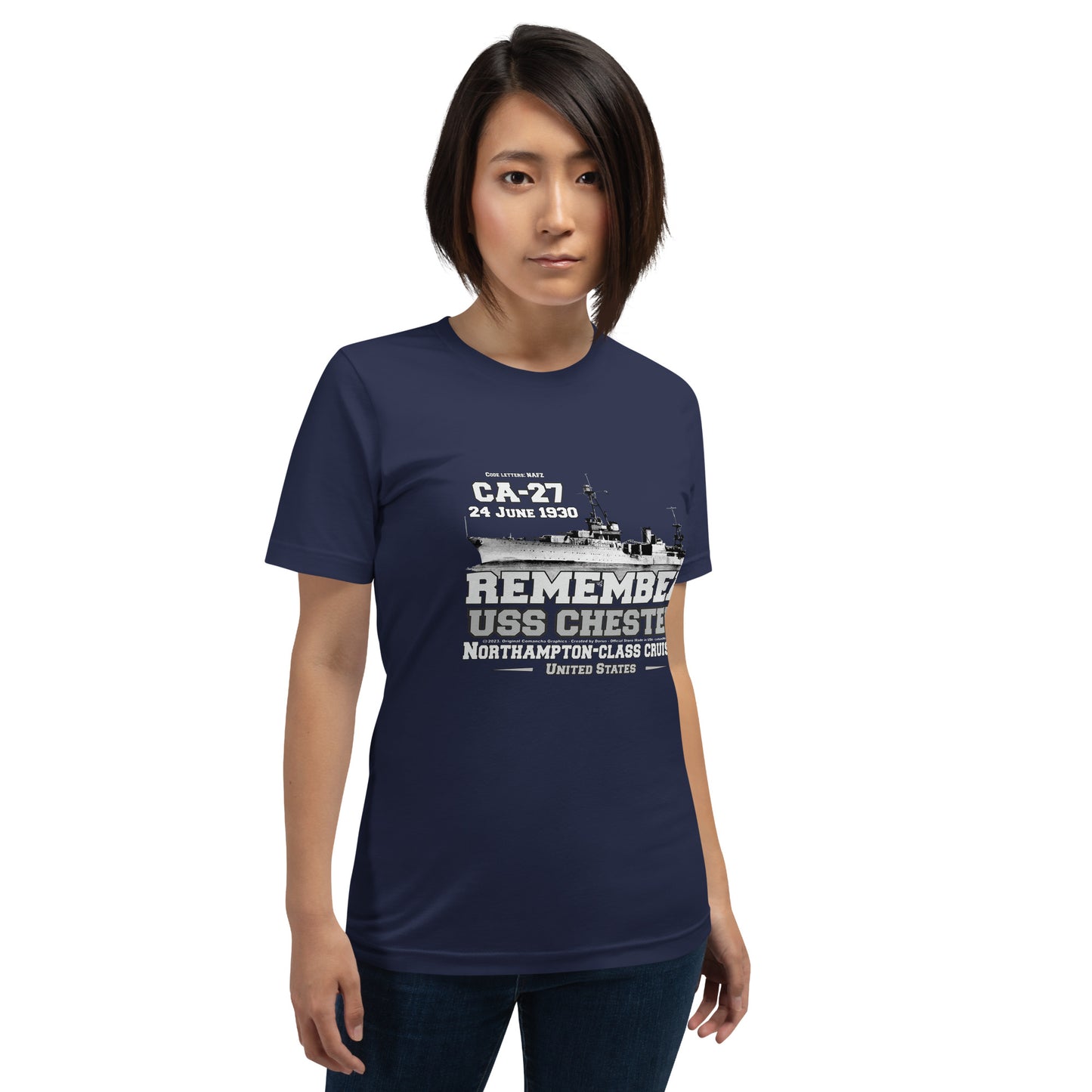 USS CHESTER tee,USS CHESTER CA-27 tee, US Cruiser Veterans T-shirts, Comancha WW2 Veterans T-shirt,