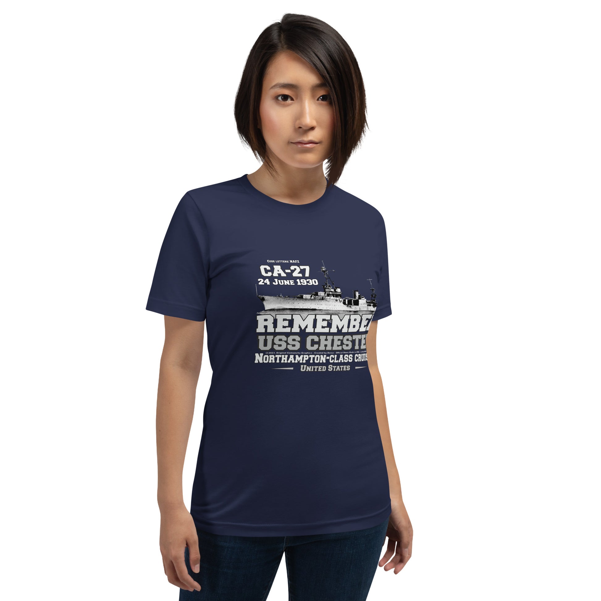 USS CHESTER tee,USS CHESTER CA-27 tee, US Cruiser Veterans T-shirts, Comancha WW2 Veterans T-shirt,